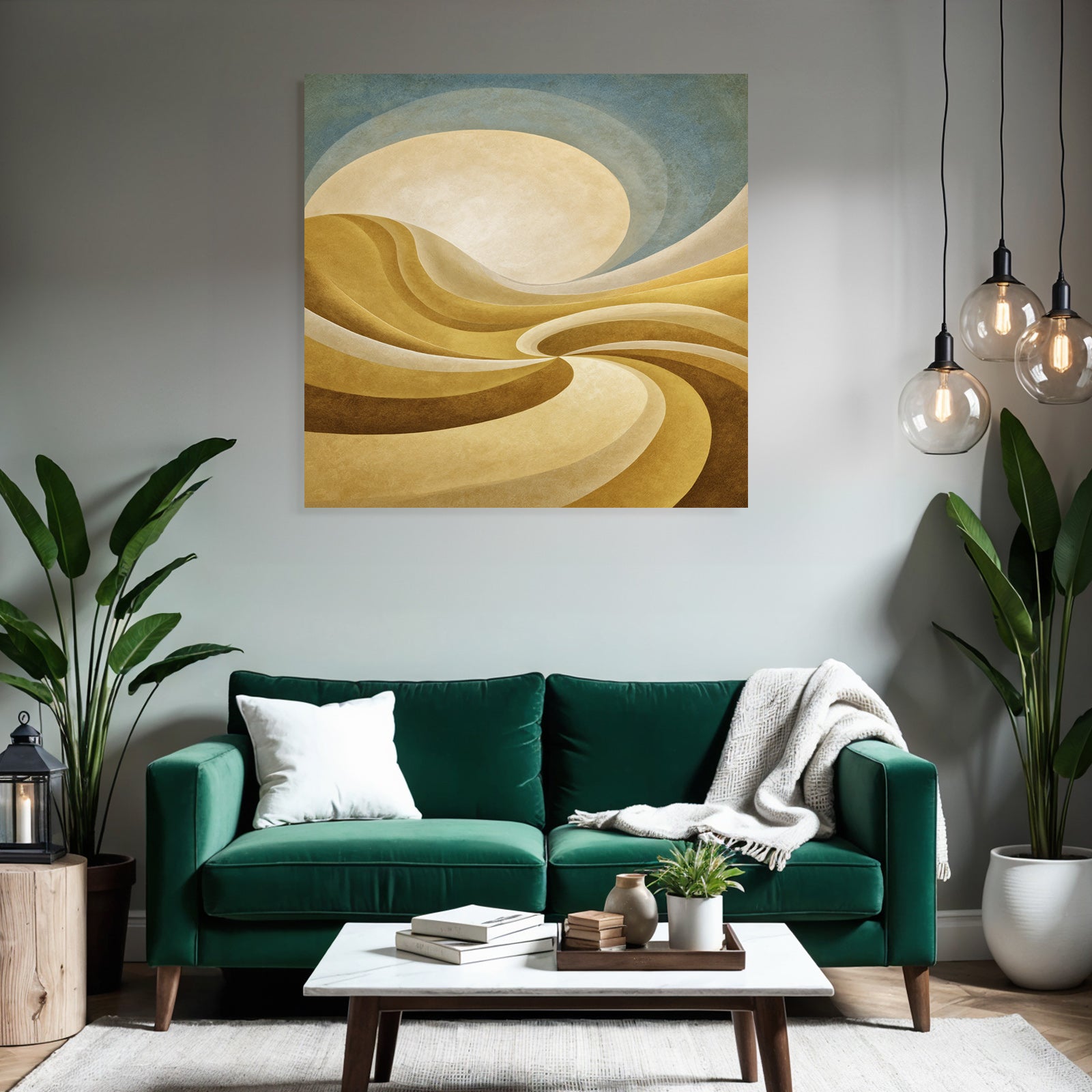 Yoga Meditation Abstrakte Landscape Gold Und Creme Mit Sonne | Yoga und Meditation | Themen und Hobbys