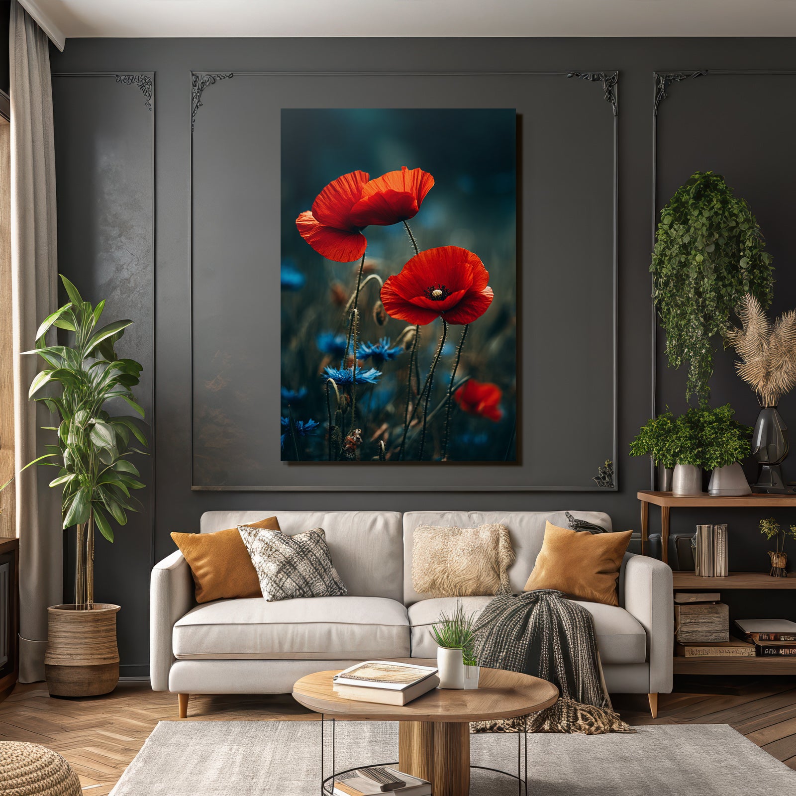 Rote Mohn Umgeben Von Blaün