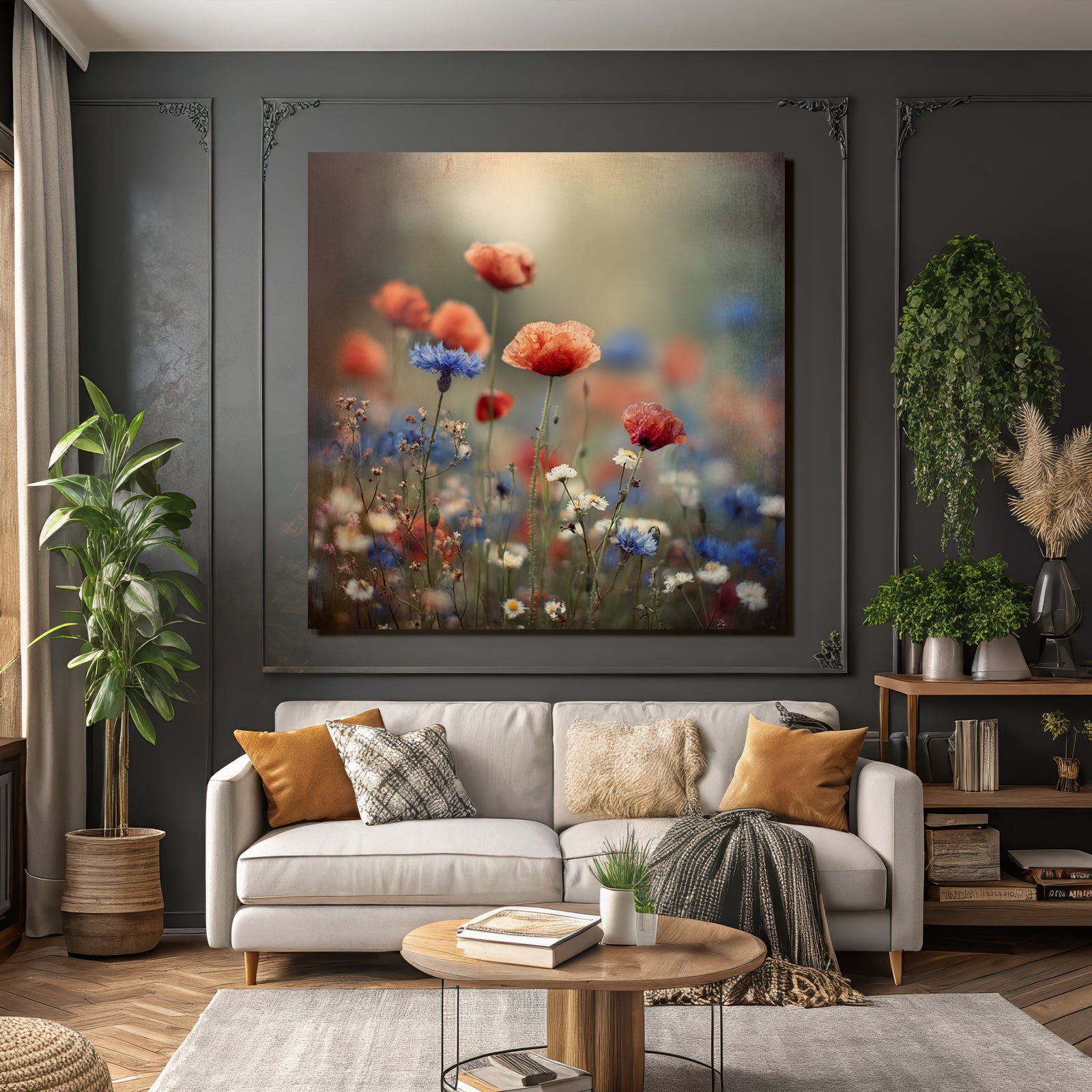 Traumhafte Wildwiese Mit Mohn Korn Und Gänseblümchen