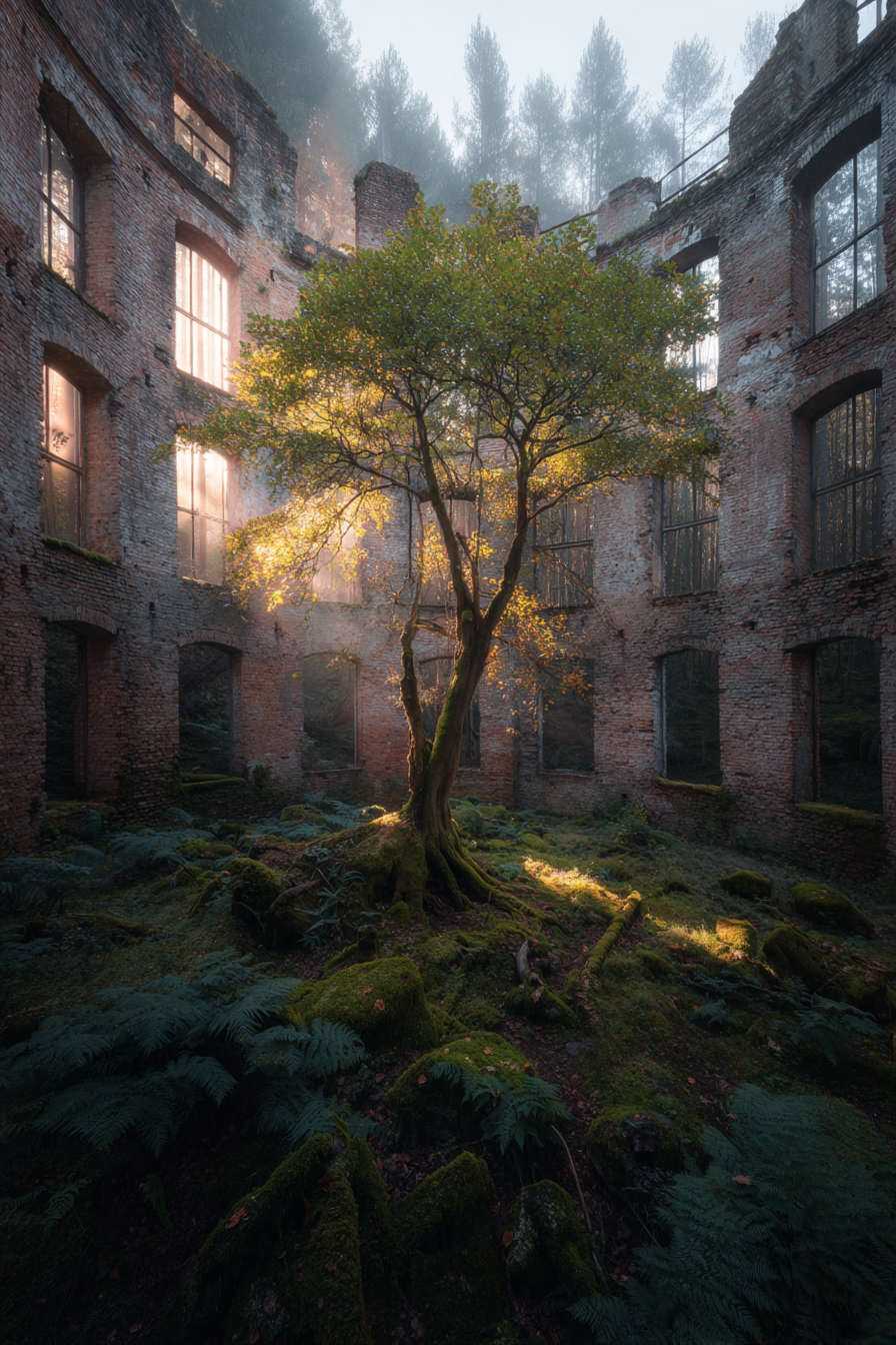 Ein Harmonisches Natur Ursprung Im Ruin Lichtfall Und Nebel | Lost Places | Architektur
