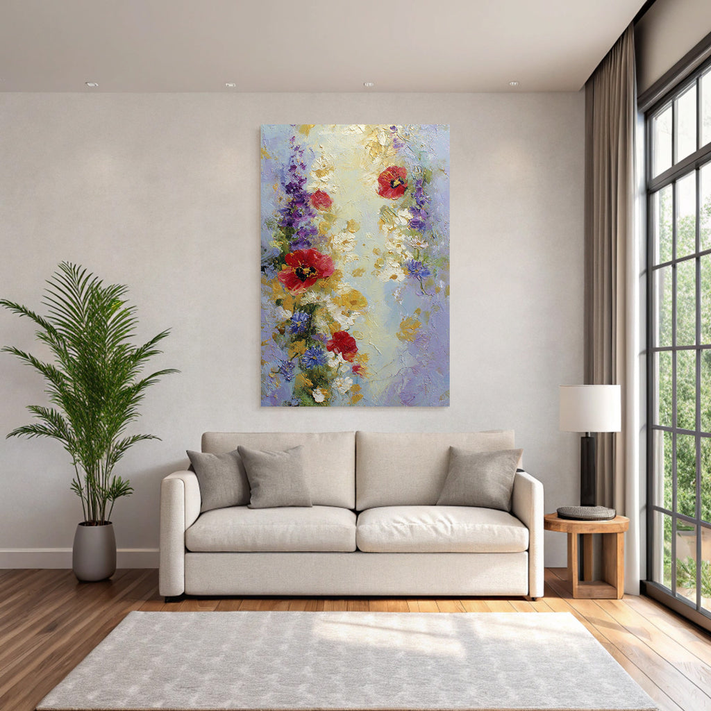 Impressionistisches Florales Gemälde Mit Mohn Und Gänseblümchen