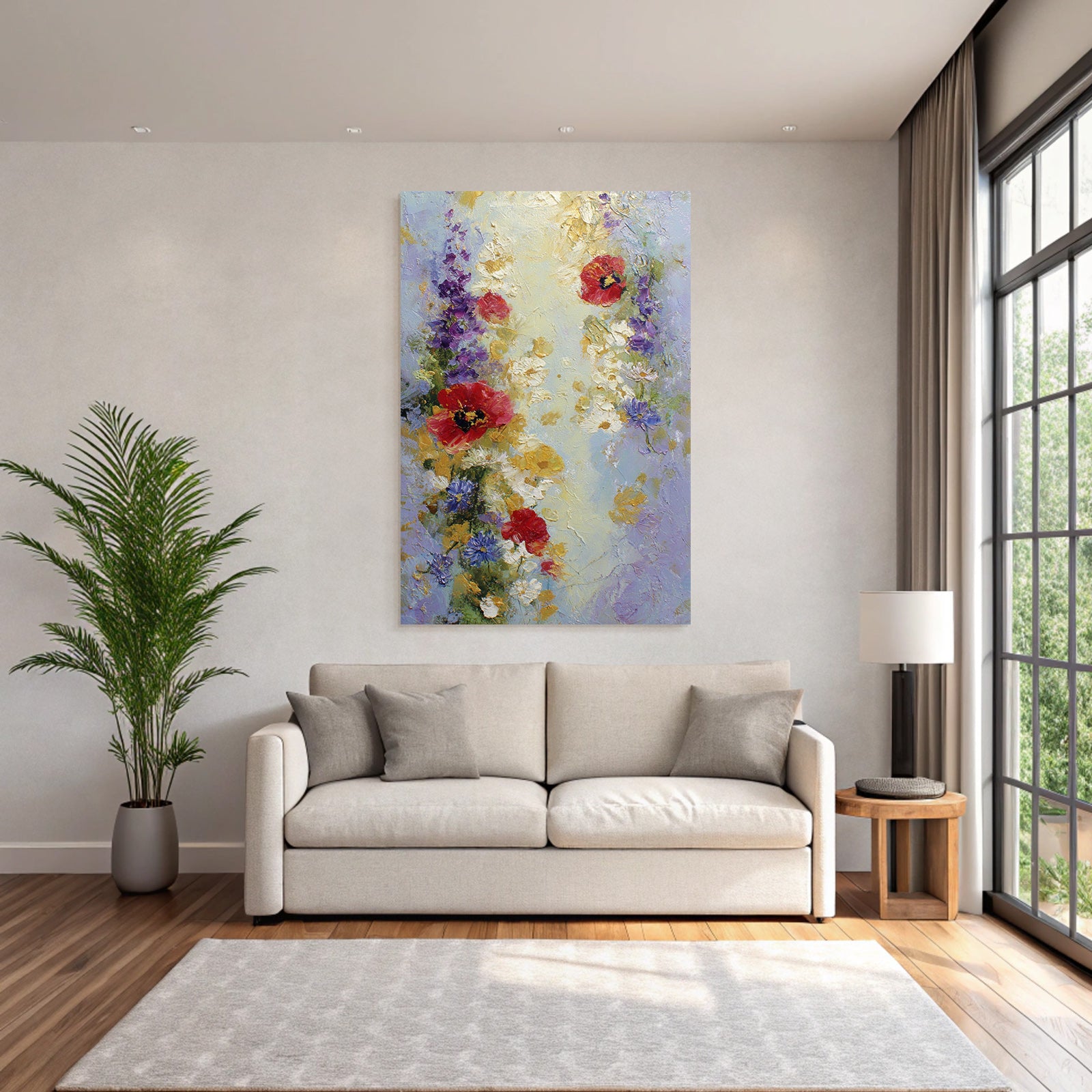 Impressionistisches Florales Gemälde Mit Mohn Und Gänseblümchen