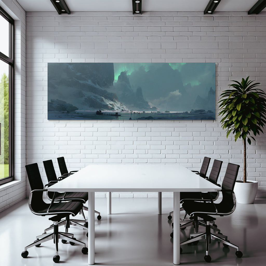 Polarlicht Polarlandschaft Mit Aurora Und Boote | Fjorde und Gletscher | Landschaften