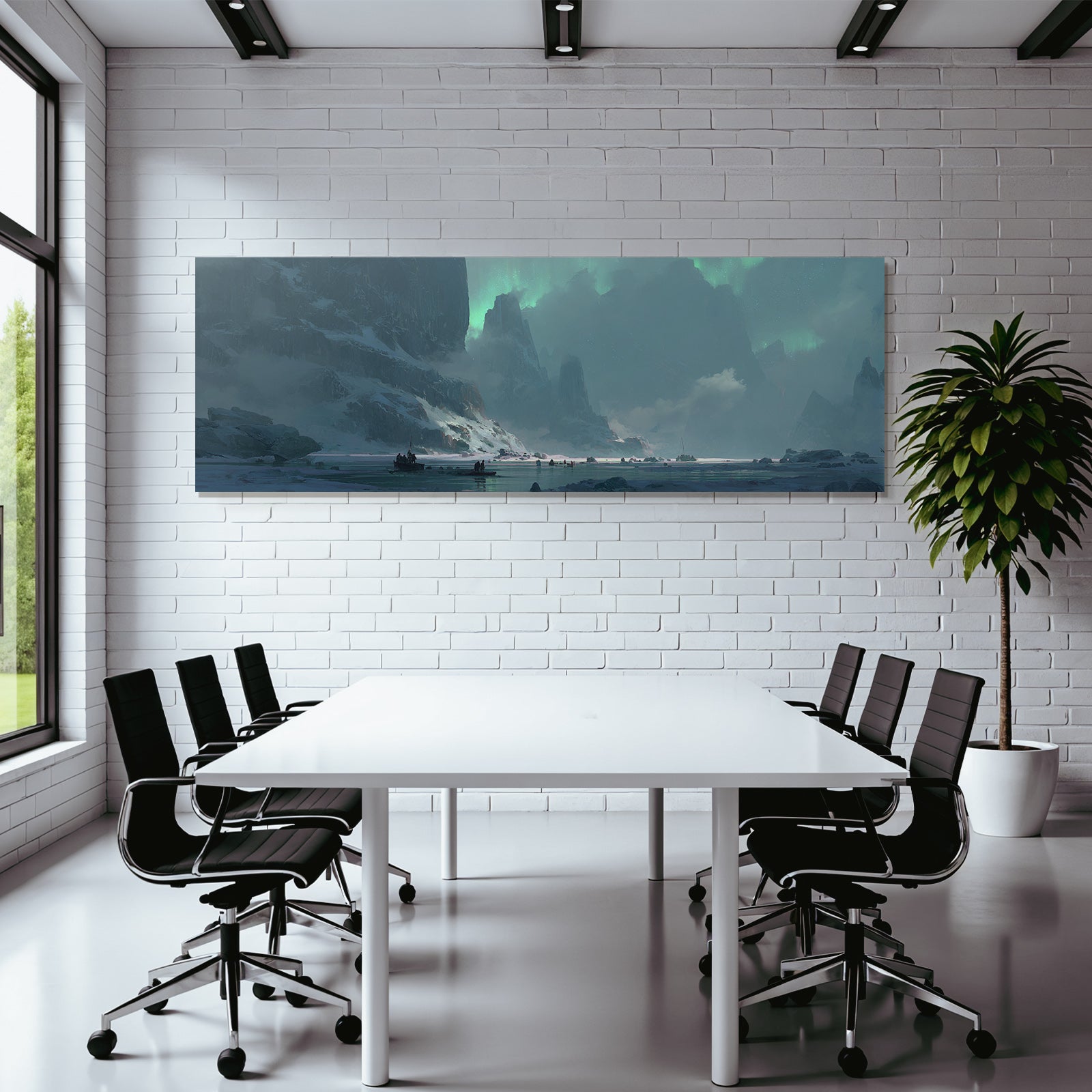 Polarlicht Polarlandschaft Mit Aurora Und Boote | Fjorde und Gletscher | Landschaften