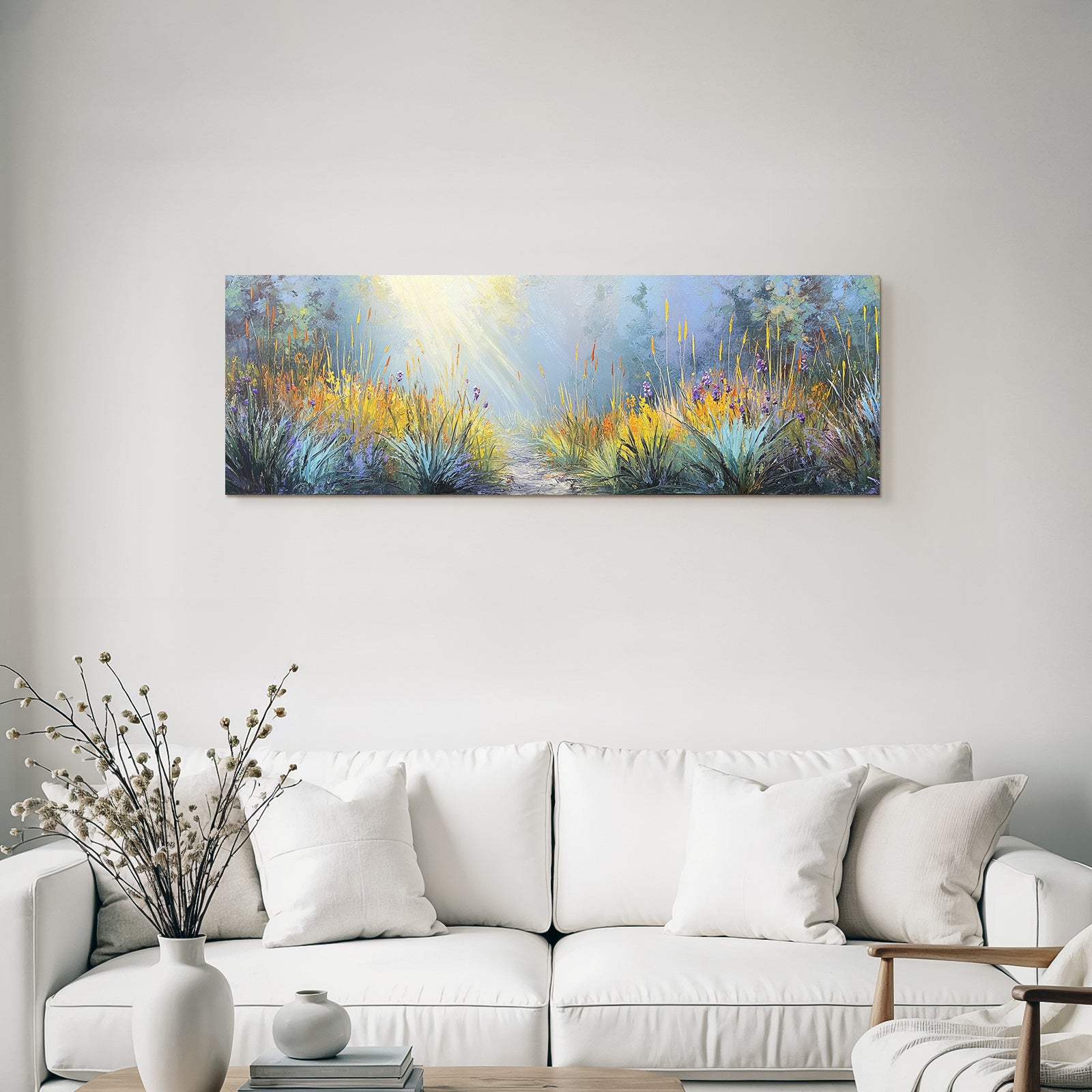 Landschaft Mit Bunten Nebel Und Lichtstrahlen