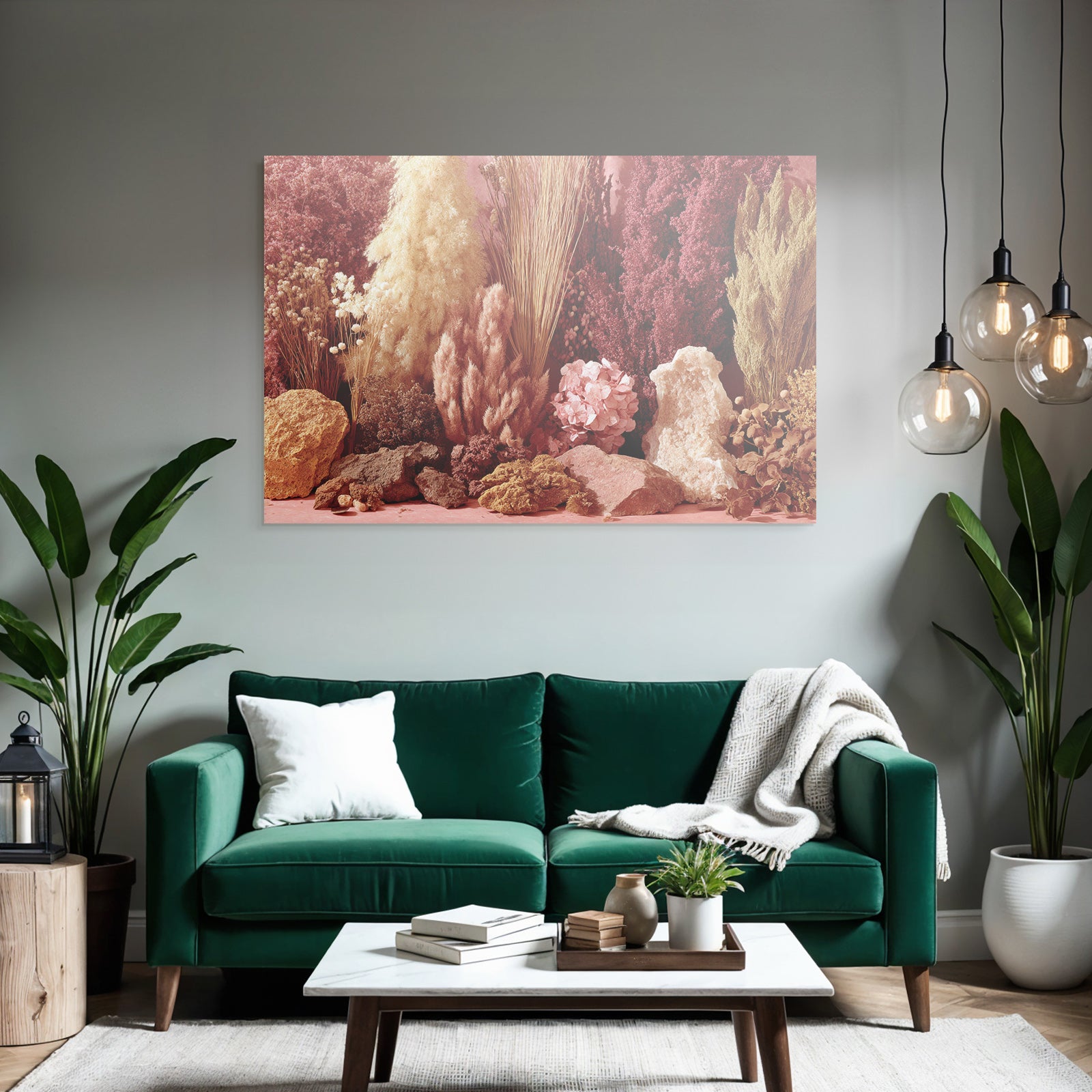 Trocken Retro Flowers Ästhetische Arrangement Getrocknete Blüten Naturmaterialien Folien Und Steine