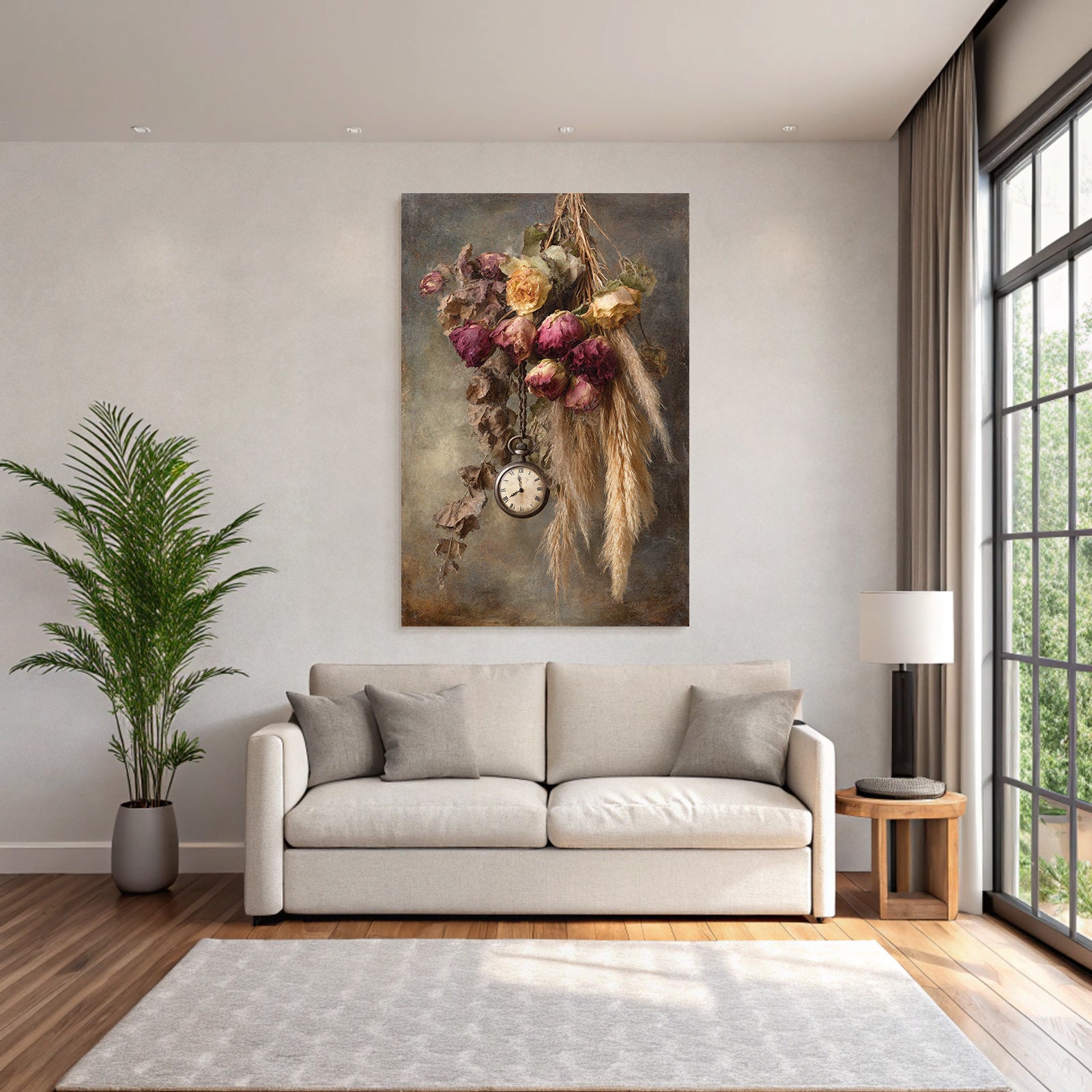 Trocken Retro Flowers Getrocknete Rosen Mit Vintage Uhr Der Verganglichkeit