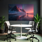 Polarlicht Schneebedeckte Berge Aurora Borealis Reflektierender Strand Pittoreske Szene | Fjorde und Gletscher | Landschaften