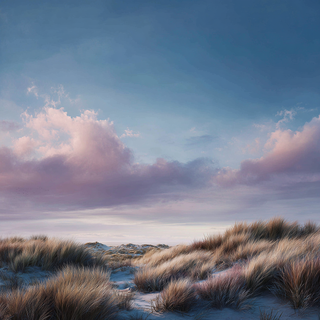 Ruhige Küstenlandschaft Mit Sanddünen Und Bunten Wolken | Duenen und Heide | Landschaften