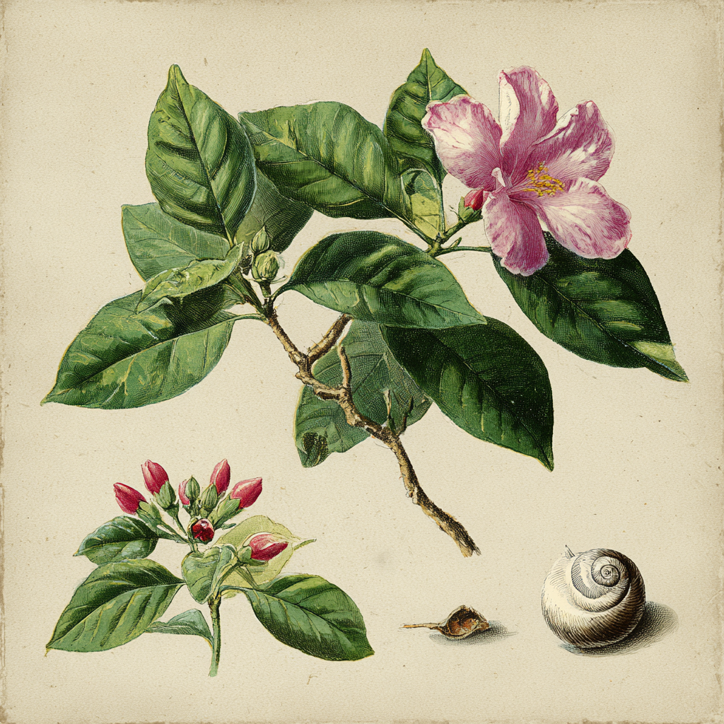 Rosa Blüte Mit Grossen Grünen Blättern Kleinen Blüten Und Schnecken