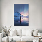 Polarlicht Winterlandschaft Solitaire Person Eisflächen Bergblick Nordlichter | Fjorde und Gletscher | Landschaften