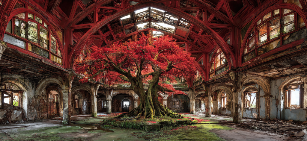 Verlassene Rot Baum Und Moos Harmonie Von Natur Und Verfall | Lost Places | Architektur
