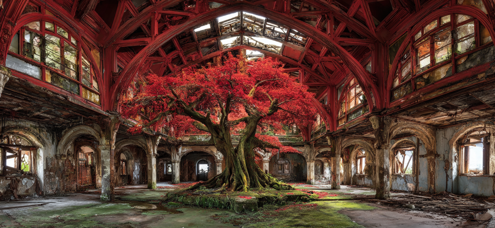 Verlassene Rot Baum Und Moos Harmonie Von Natur Und Verfall | Lost Places | Architektur