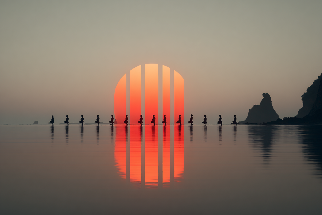 Yoga Meditation Ruhige Szenen Mit Figuren Am Wasser Unter Einem Sonnenuntergang | Yoga und Meditation | Themen und Hobbys