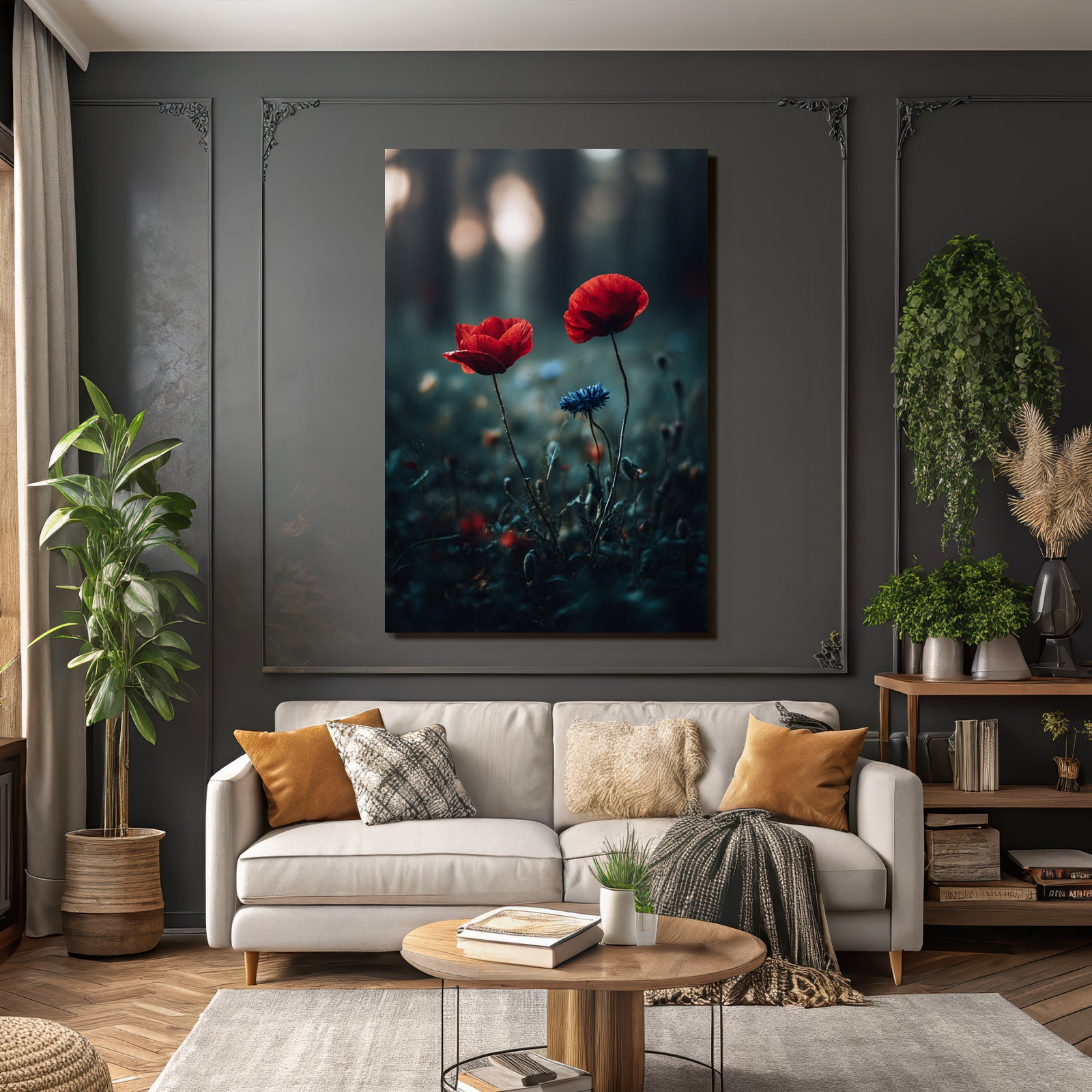 Rote Mohn Und Blaü Kornblume Im Morgendunst