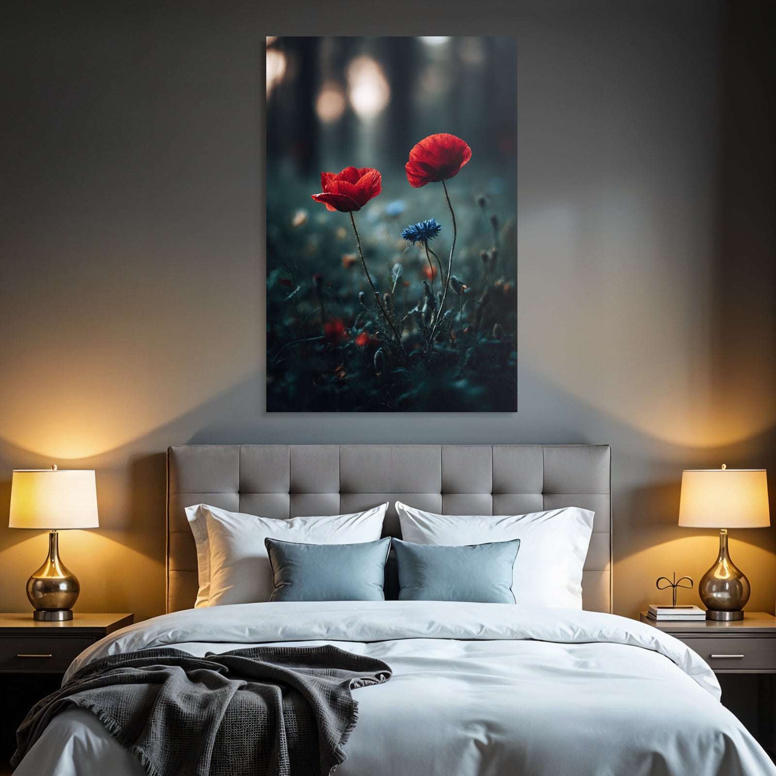 Rote Mohn Und Blaü Kornblume Im Morgendunst