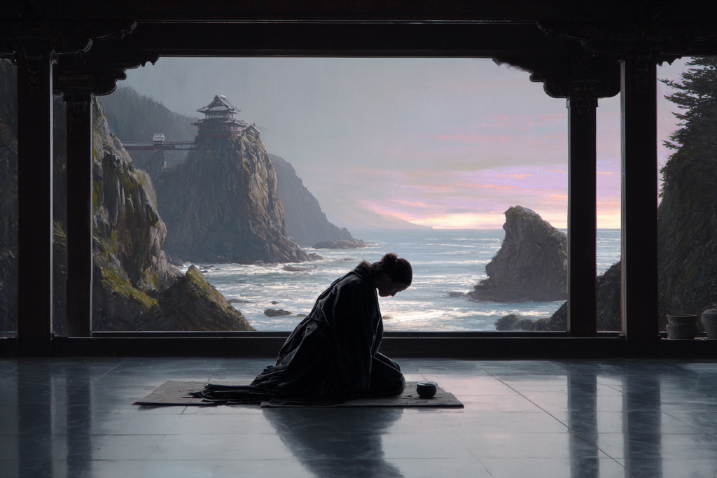 Yoga Meditation Ruhige Szene Meditation Intraditionalem Interior Küste Und Meer | Yoga und Meditation | Themen und Hobbys