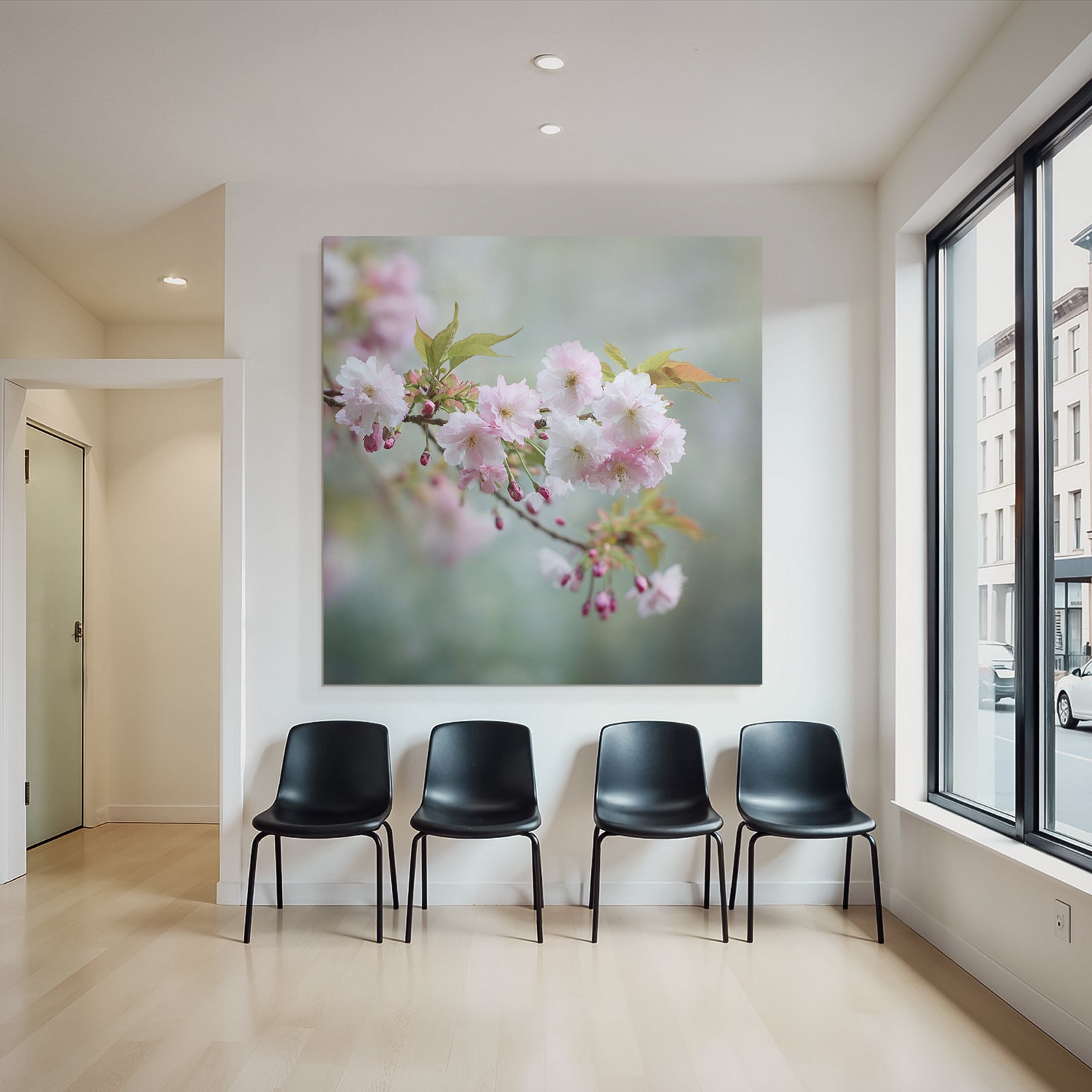 Kirschblütenzweig Mit Zarten Rosa Blüten Und Knospen