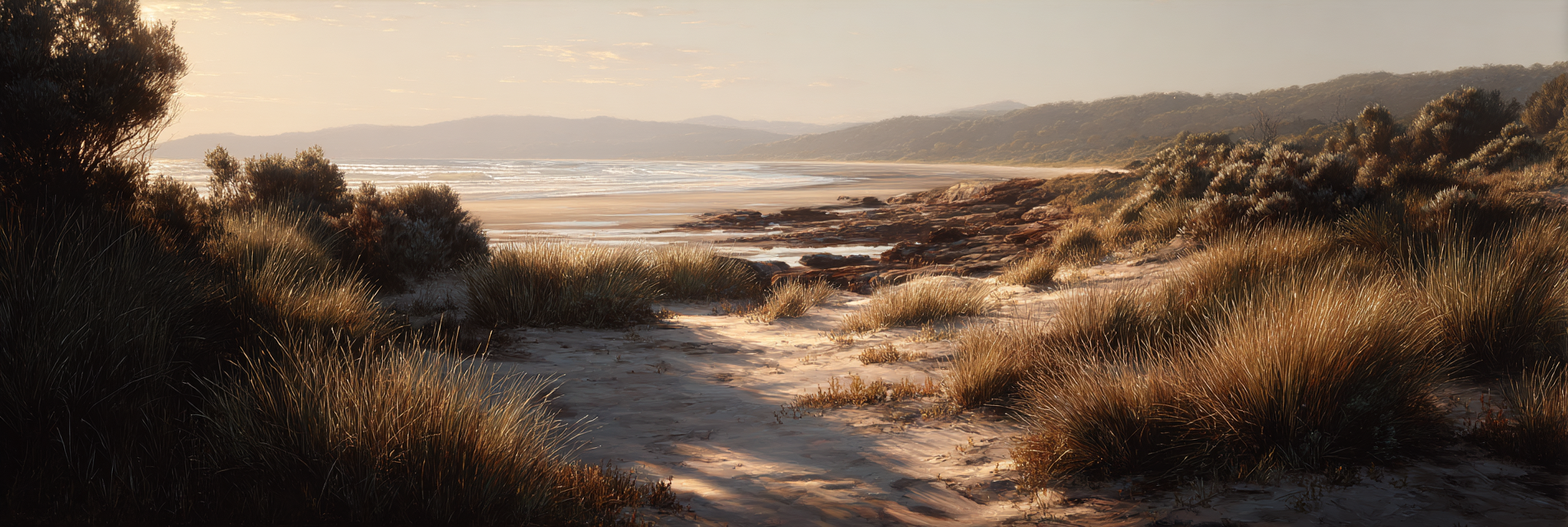 Ruhige Strandlandschaft Mit Gras Und Meer | Duenen und Heide | Landschaften