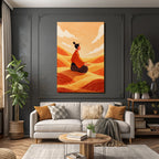 Yoga Meditation Meditierender Mensch In Stilvollem Landschaft Sanfte Hügel Orangener Himmel | Yoga und Meditation | Themen und Hobbys