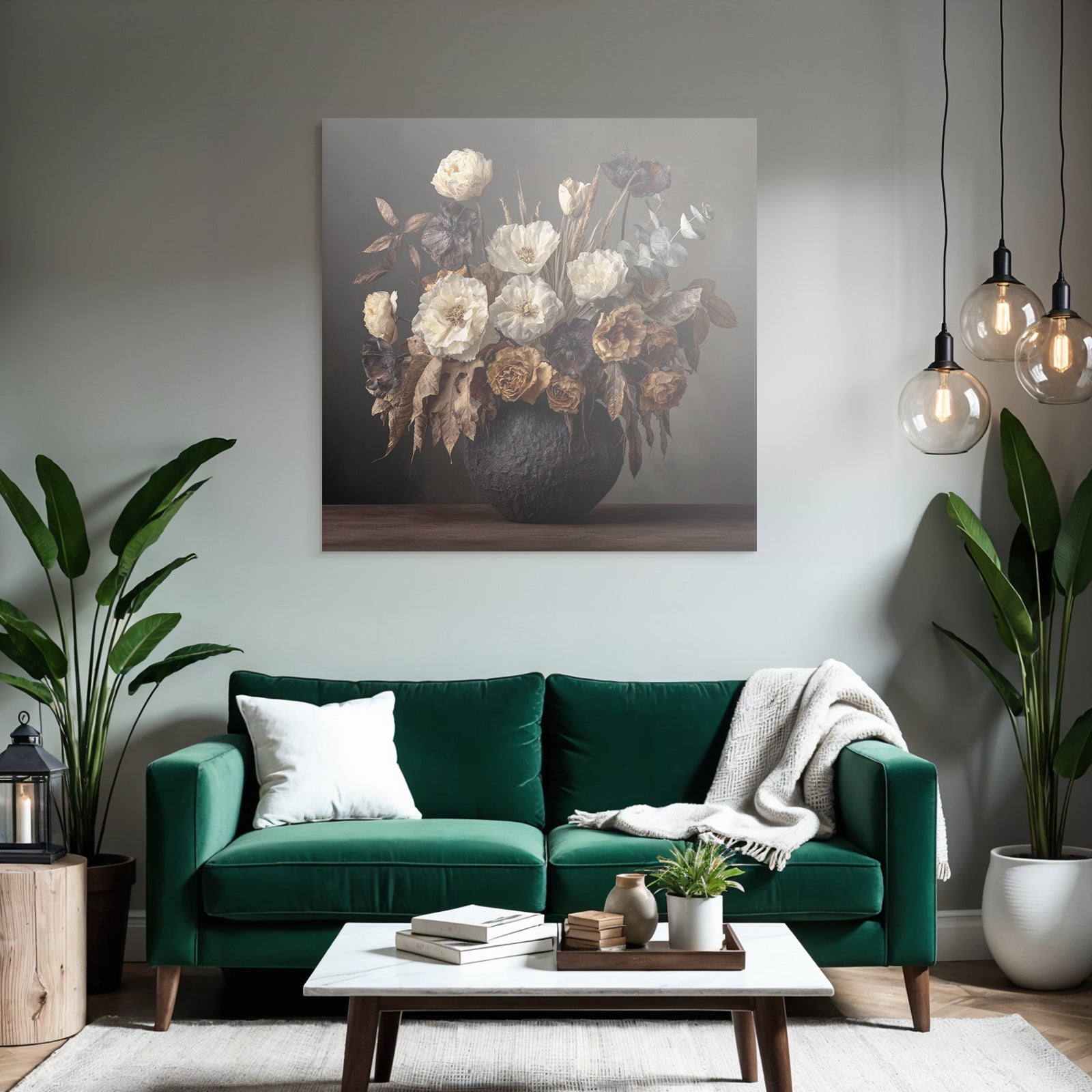 Trocken Retro Flowers Kreative Anordnung Getrockneter Und Blätter In Vase