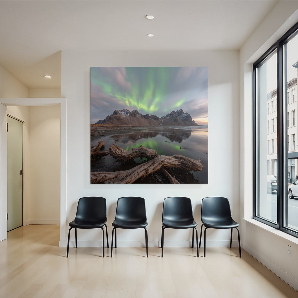 Polarlicht Natürliche Landschaft Mit Aurora Borealis Und Reflexionen | Fjorde und Gletscher | Landschaften
