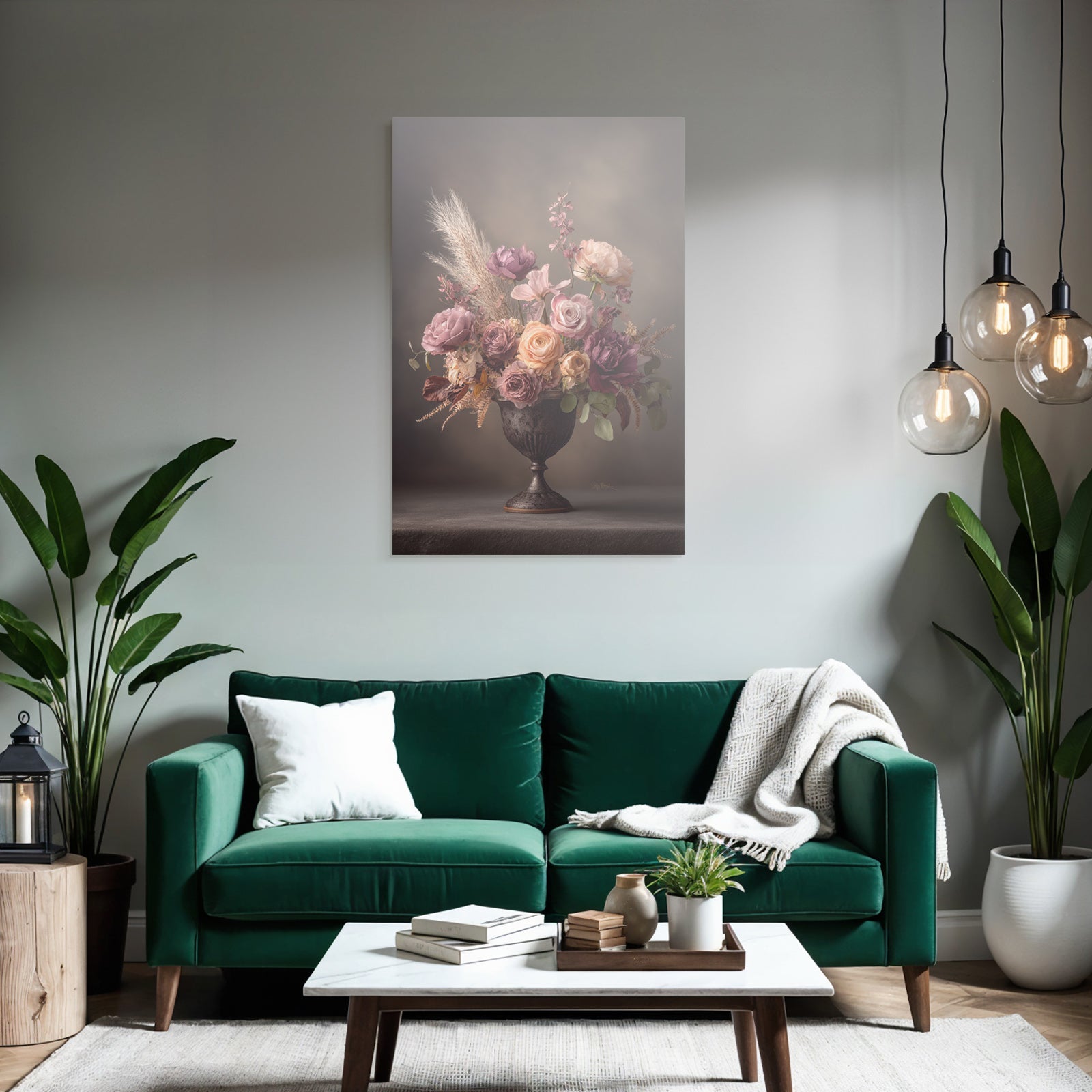 Trocken Retro Flowers Wunderschöne Gesteck Im Verzierten Vase Rosen Und Päonien Mit Trocken