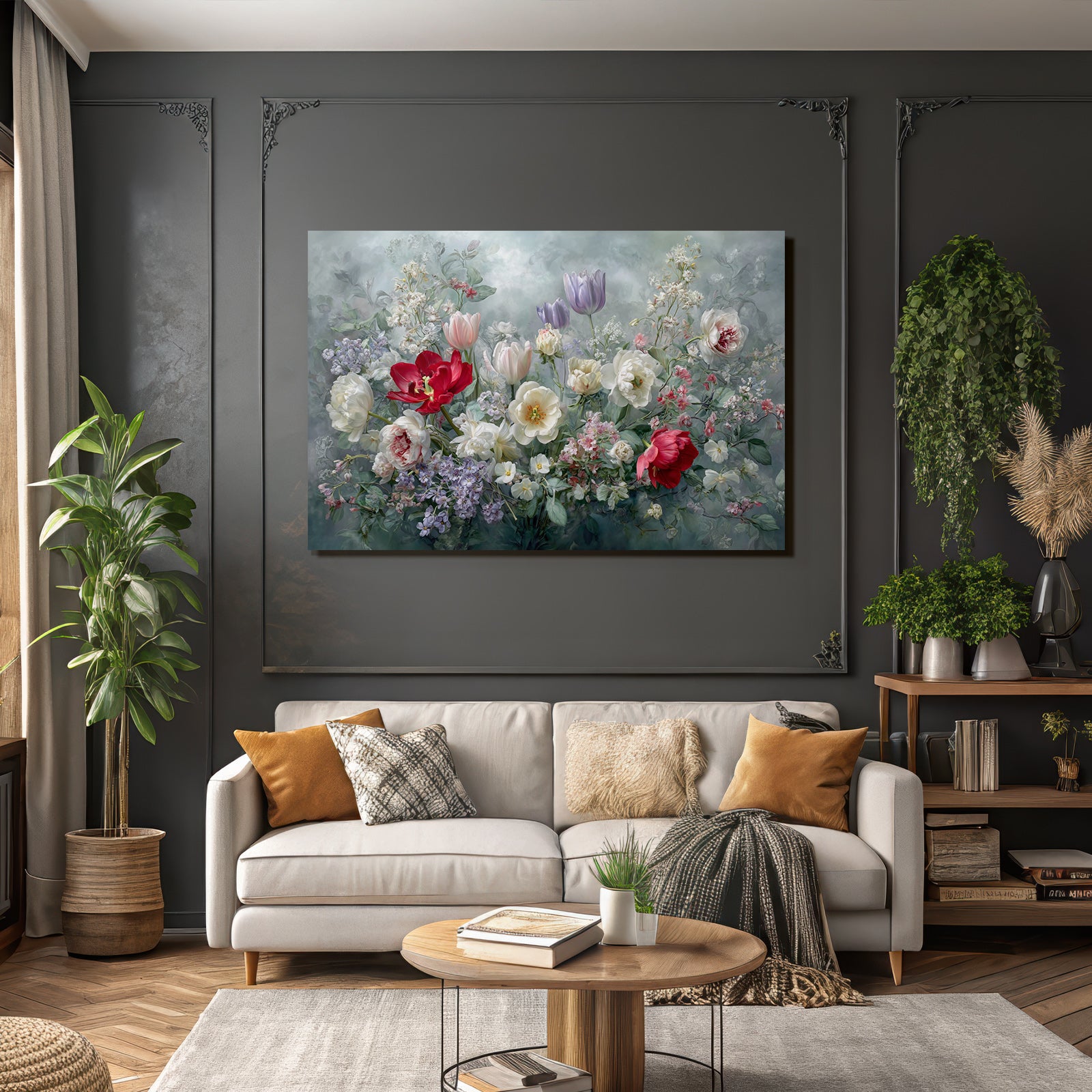 Schöne Blütenpracht Mit Roten Tulpen Und Weissen Pfingstrosen