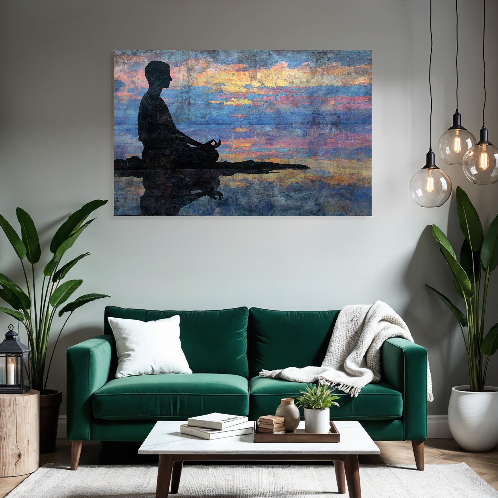 Yoga Meditation Sitzende Figur In Meditation Auf Reflektierendem Wasser Mit Vibrantem Himmel | Yoga und Meditation | Themen und Hobbys
