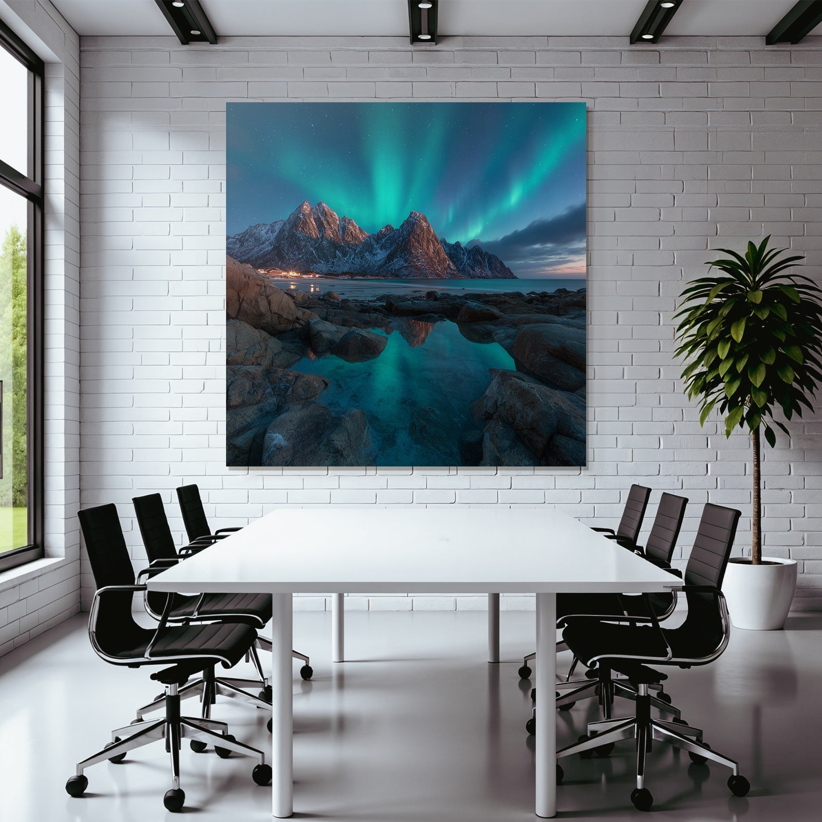 Polarlicht Nordlichter Berggipfel Reflexion Wasser Schnee Landschaft | Fjorde und Gletscher | Landschaften