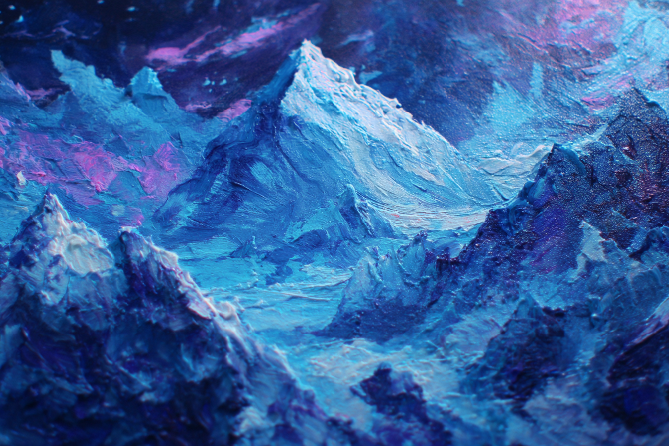Polarlicht Dramatische Gipfel Blaue Und Violette Farben Impasto Technik | Fjorde und Gletscher | Landschaften