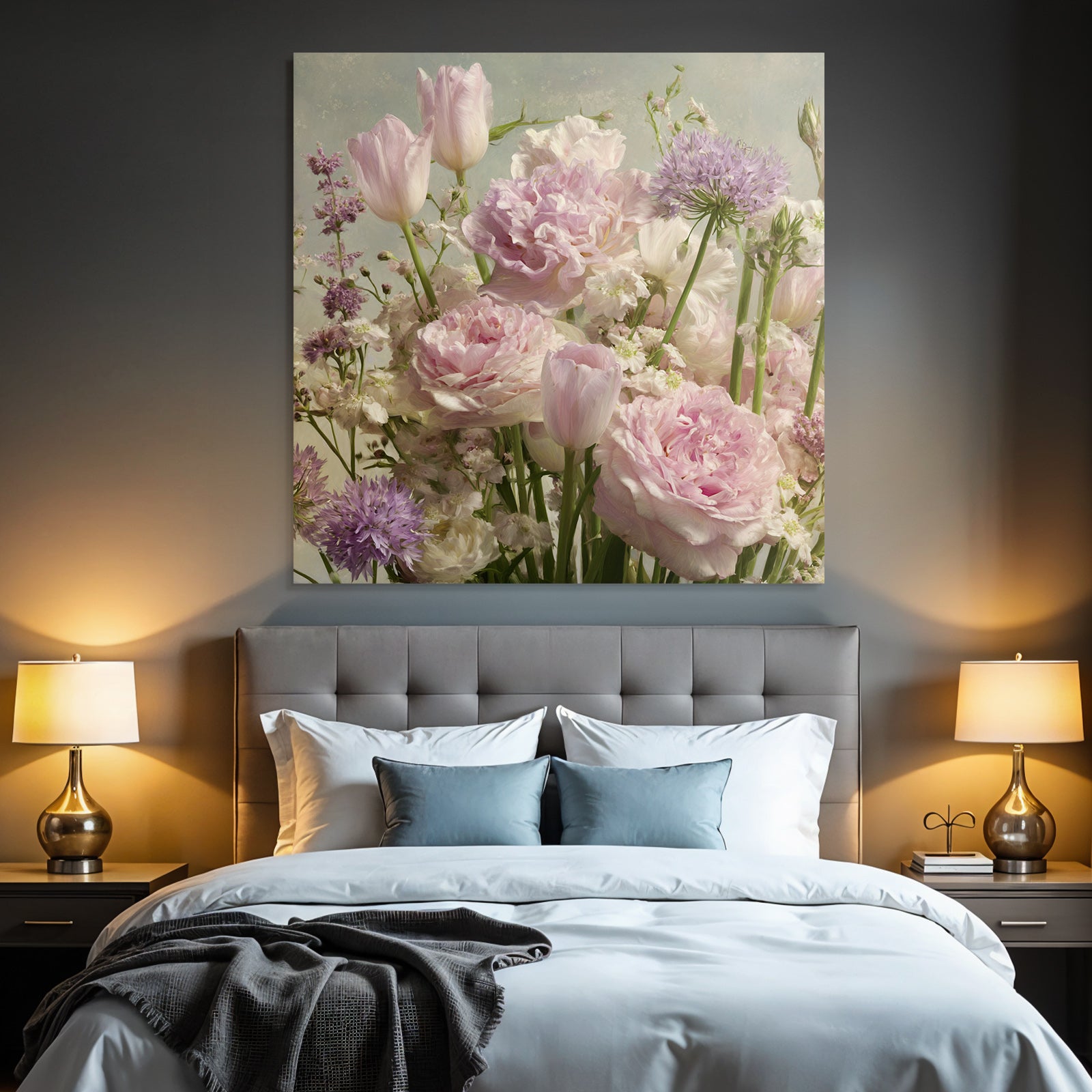 Sanftes Pastell Arrangement Aus Tulpen Und Pfingstrosen