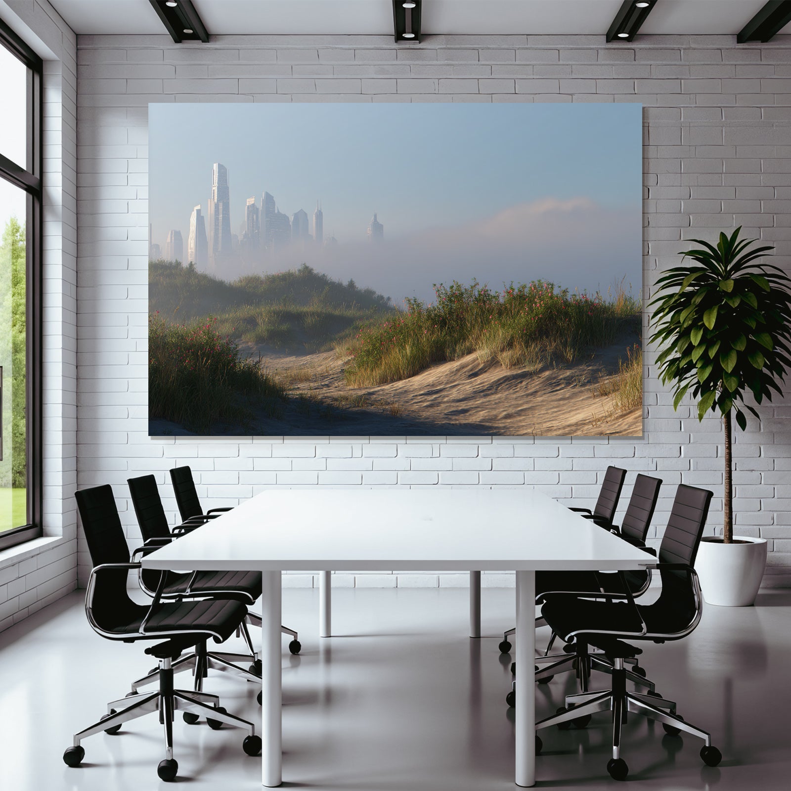 Ruhige Landschaft Sanddünen Und Futuristische Stadt Skyline | Duenen und Heide | Landschaften