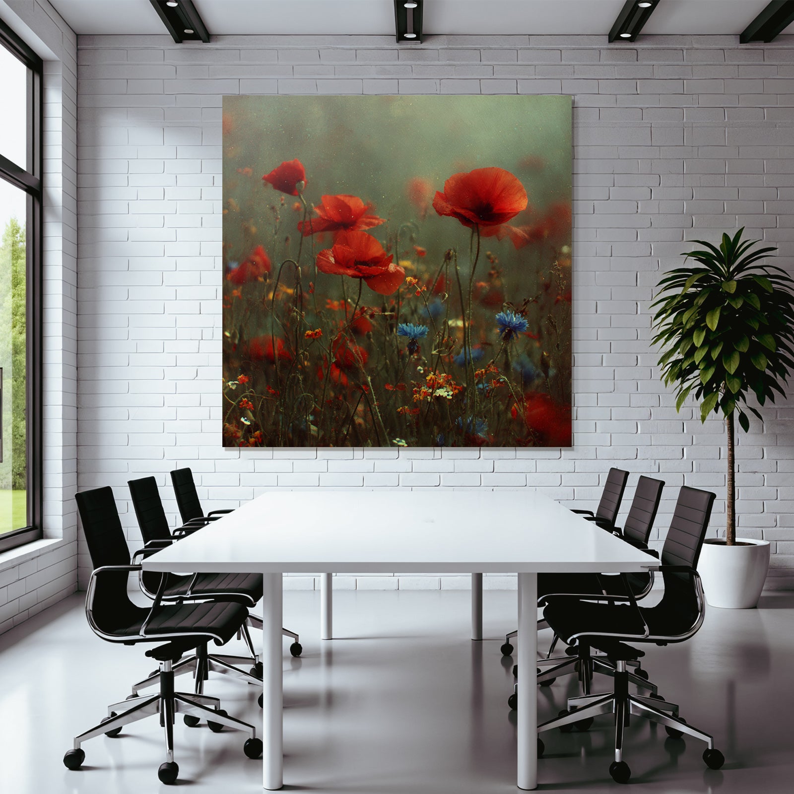 Traumhafte Wiese Mit Roten Mohn Und Bunten Wild