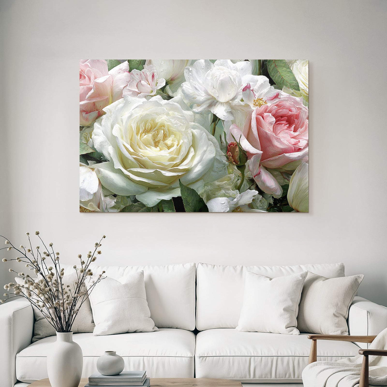 Zarte Impressionistische Rosen Und Pfingstrosen Naheaufnahme