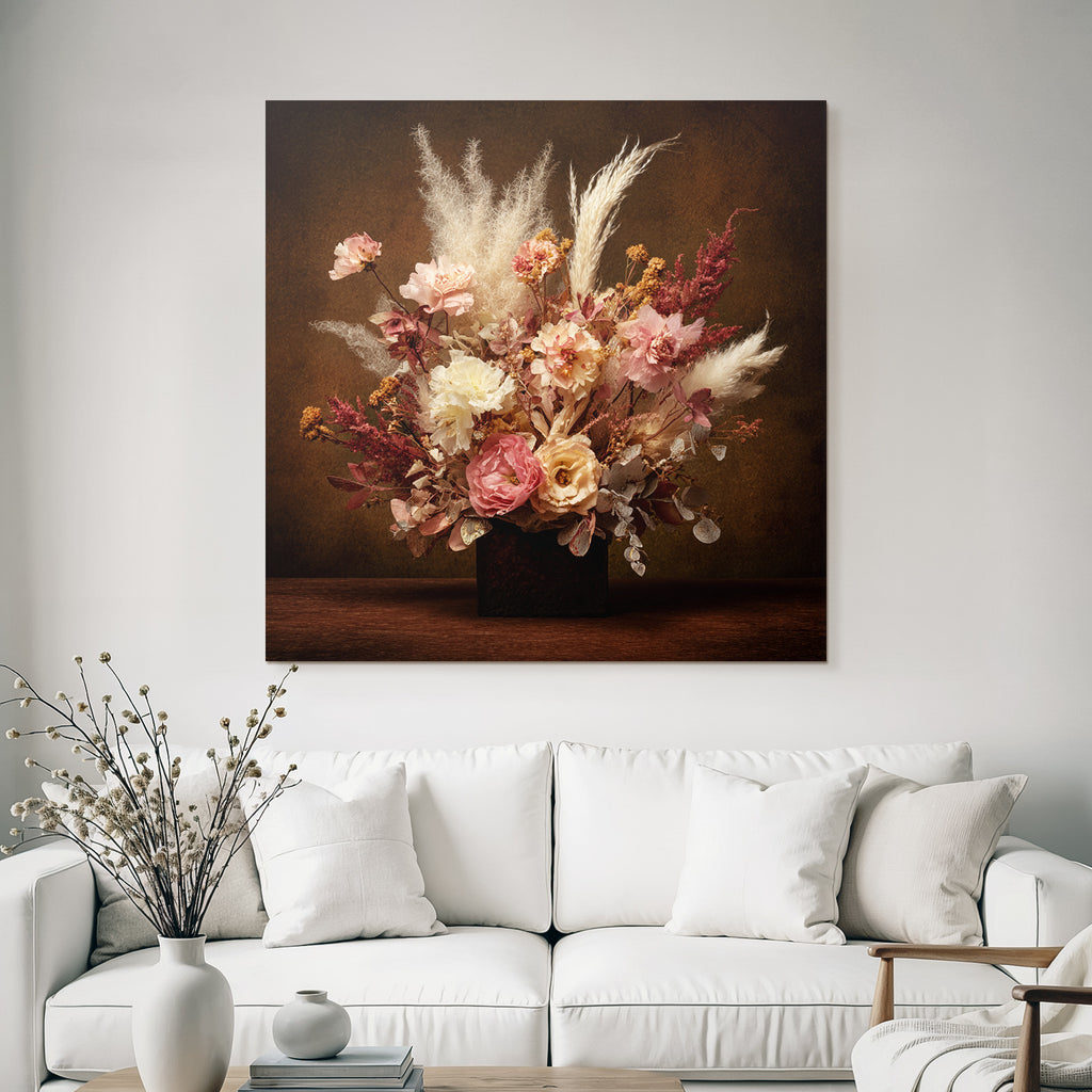 Trocken Retro Flowers Getrocknete In Vase Mit Pampasgras Und Rosen