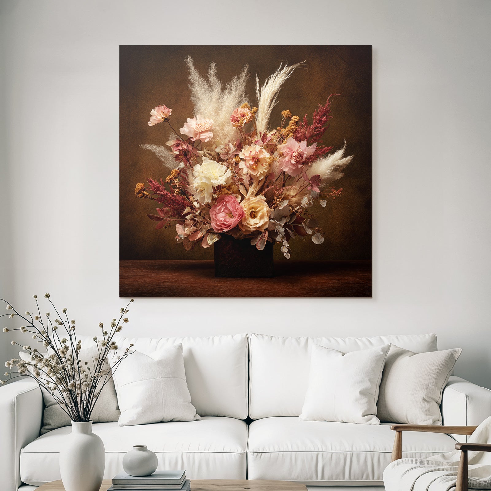 Trocken Retro Flowers Getrocknete In Vase Mit Pampasgras Und Rosen