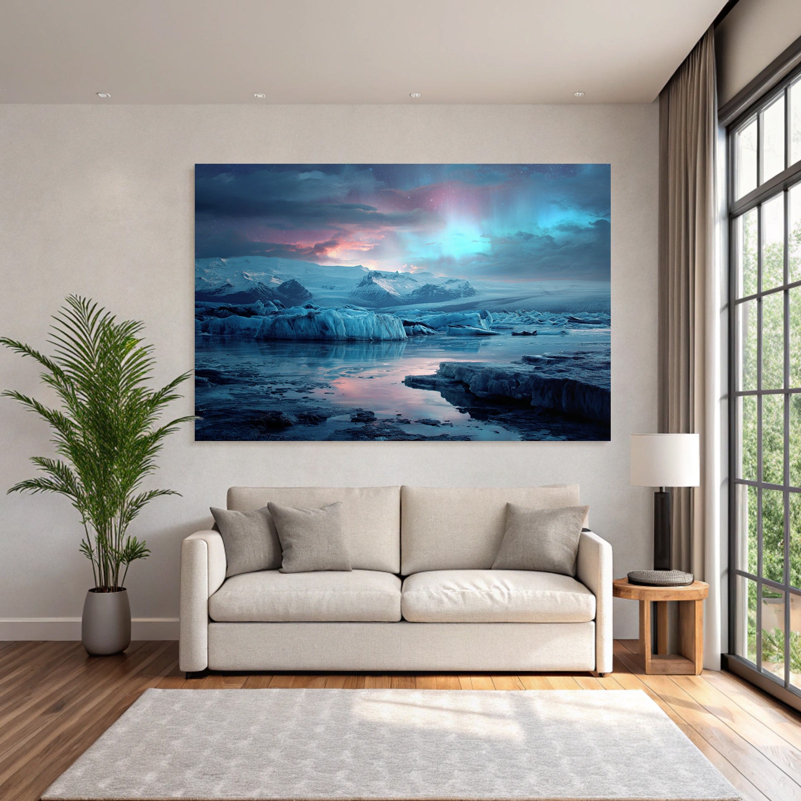 Polarlicht Glanzendes Landschaftsbild Mit Gletschern Und Aurea Borealis | Fjorde und Gletscher | Landschaften