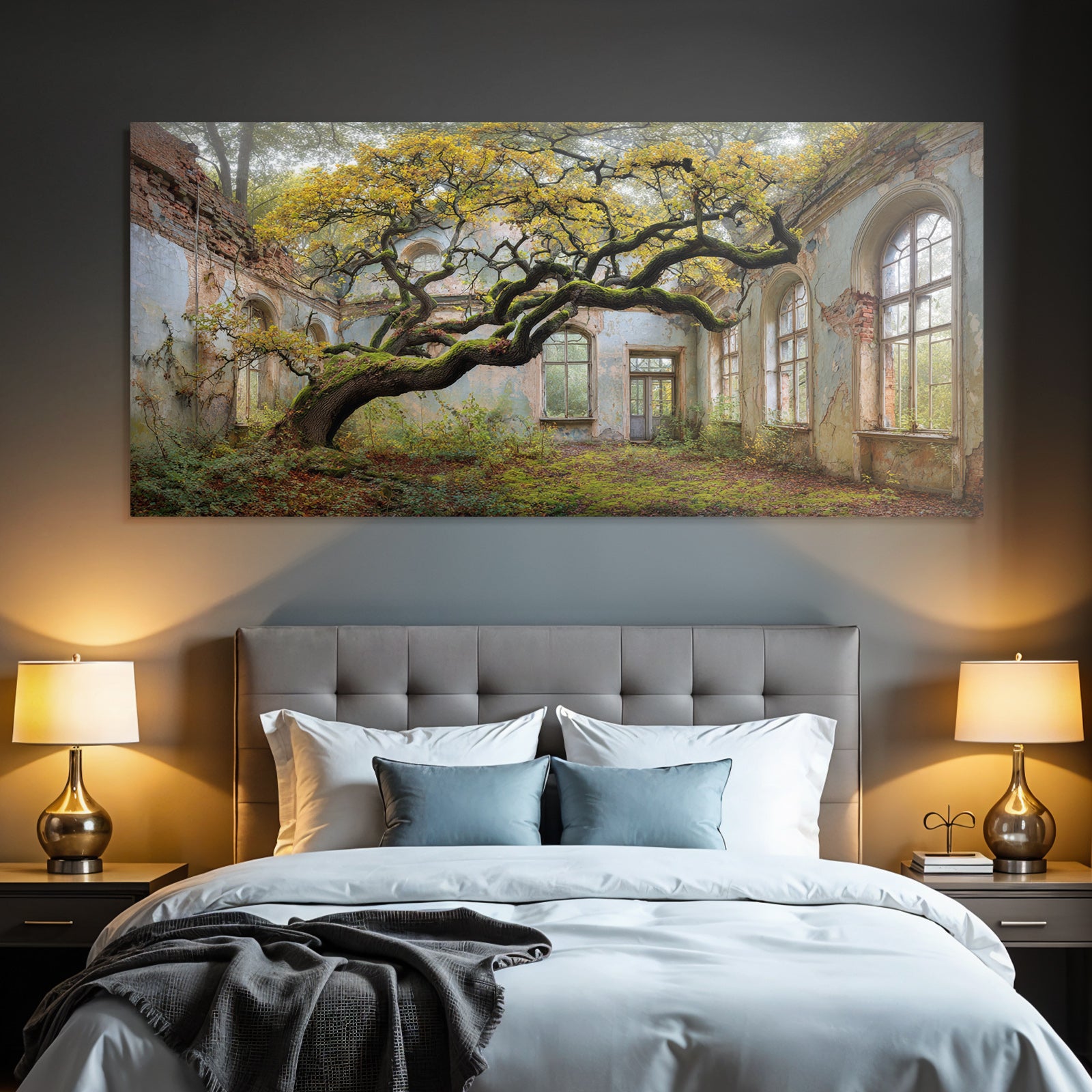 Verwilderter Raum Mit Baum Und Verfallenen Wänden | Lost Places | Architektur
