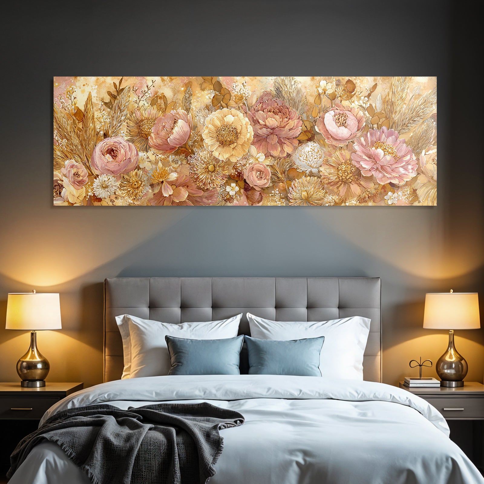 Trocken Retro Flowers Blumige Anordnung Peonies Daisies Und Grünery Illustration