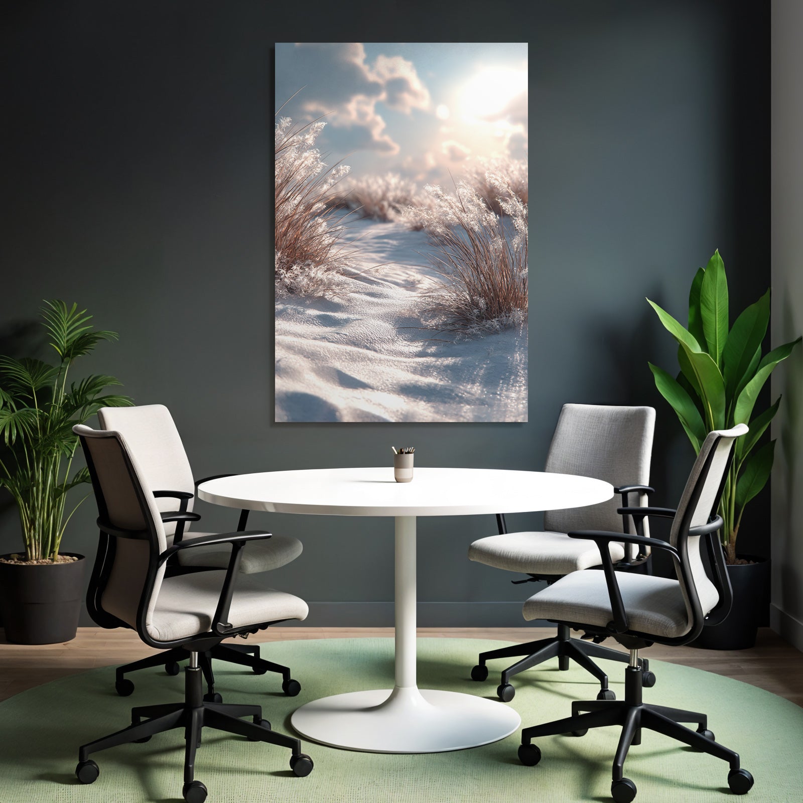 Friedliche Winterlandschaft Mit Schnee Und Gras | Duenen und Heide | Landschaften