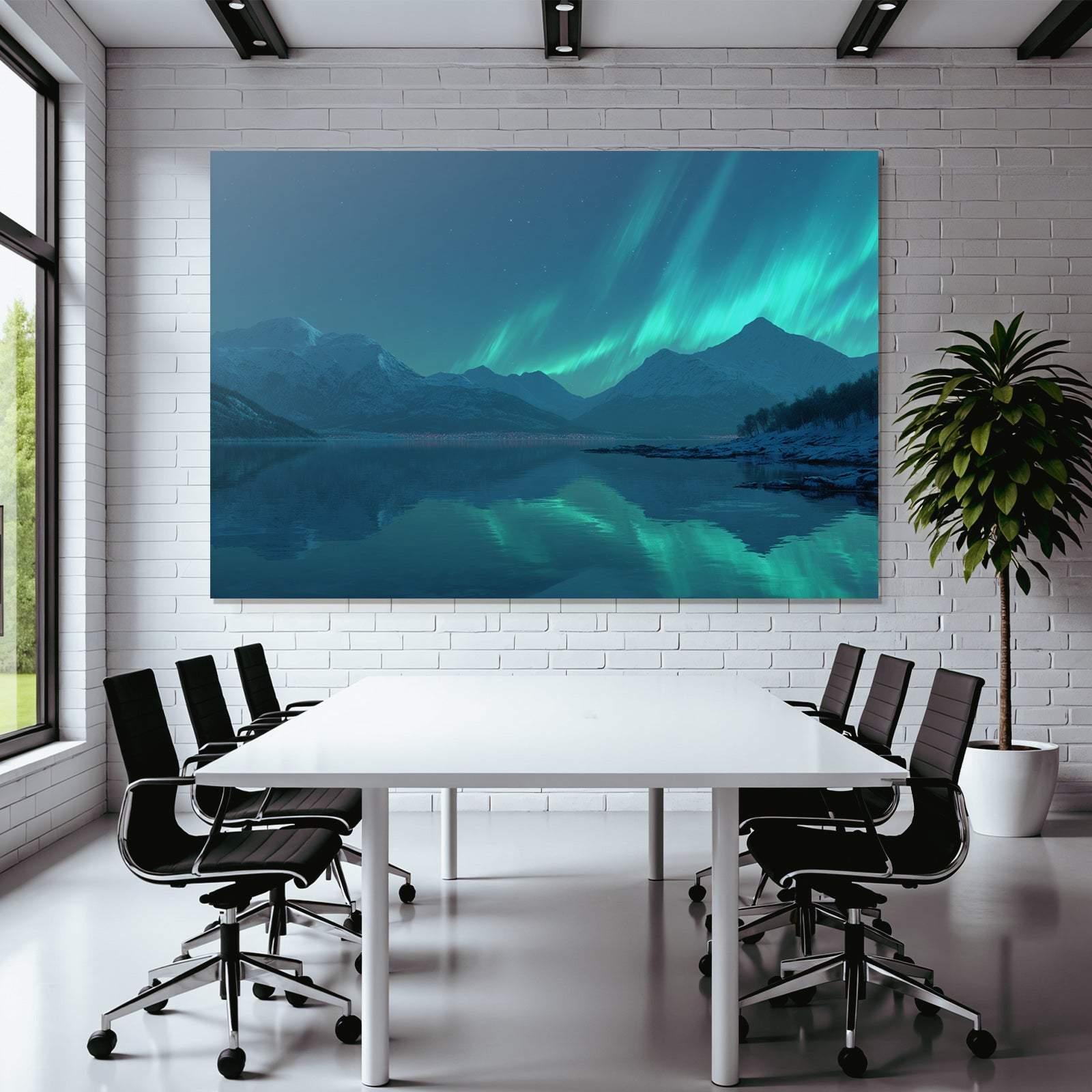 Polarlicht Schneebedeckte Berge Ruhe Im Wasser Aurora Borealis Nacht Szene | Fjorde und Gletscher | Landschaften