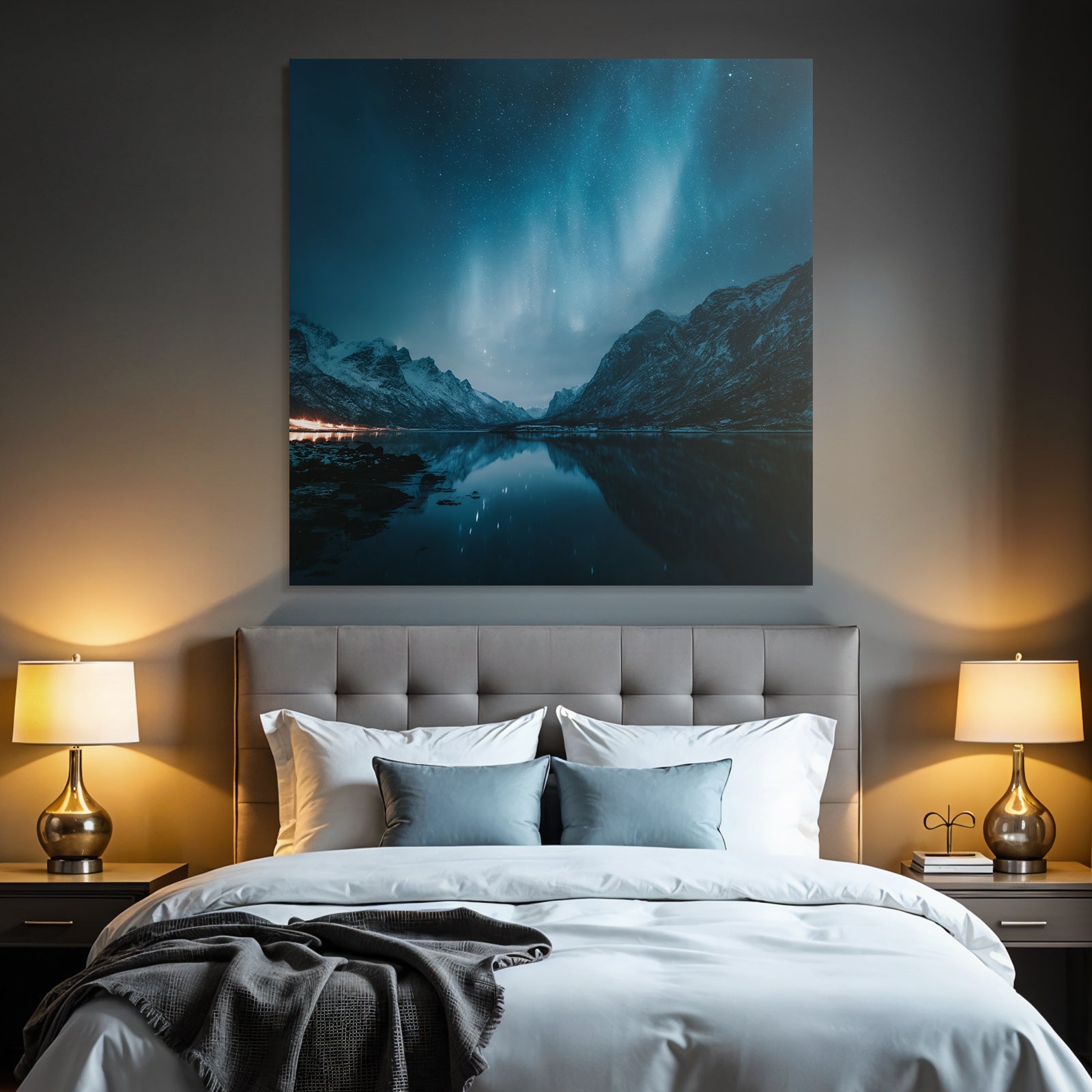 Polarlicht Nightszenen Mit Auroren Und Reflektierendem Wasser Im Gebirge | Fjorde und Gletscher | Landschaften