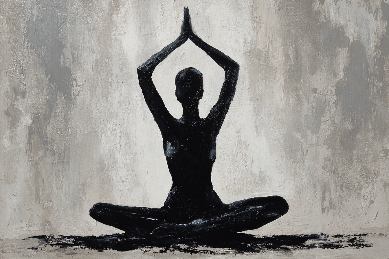 Yoga Meditation Meditierender Mensch Im Grau Mit Händen Oben | Yoga und Meditation | Themen und Hobbys