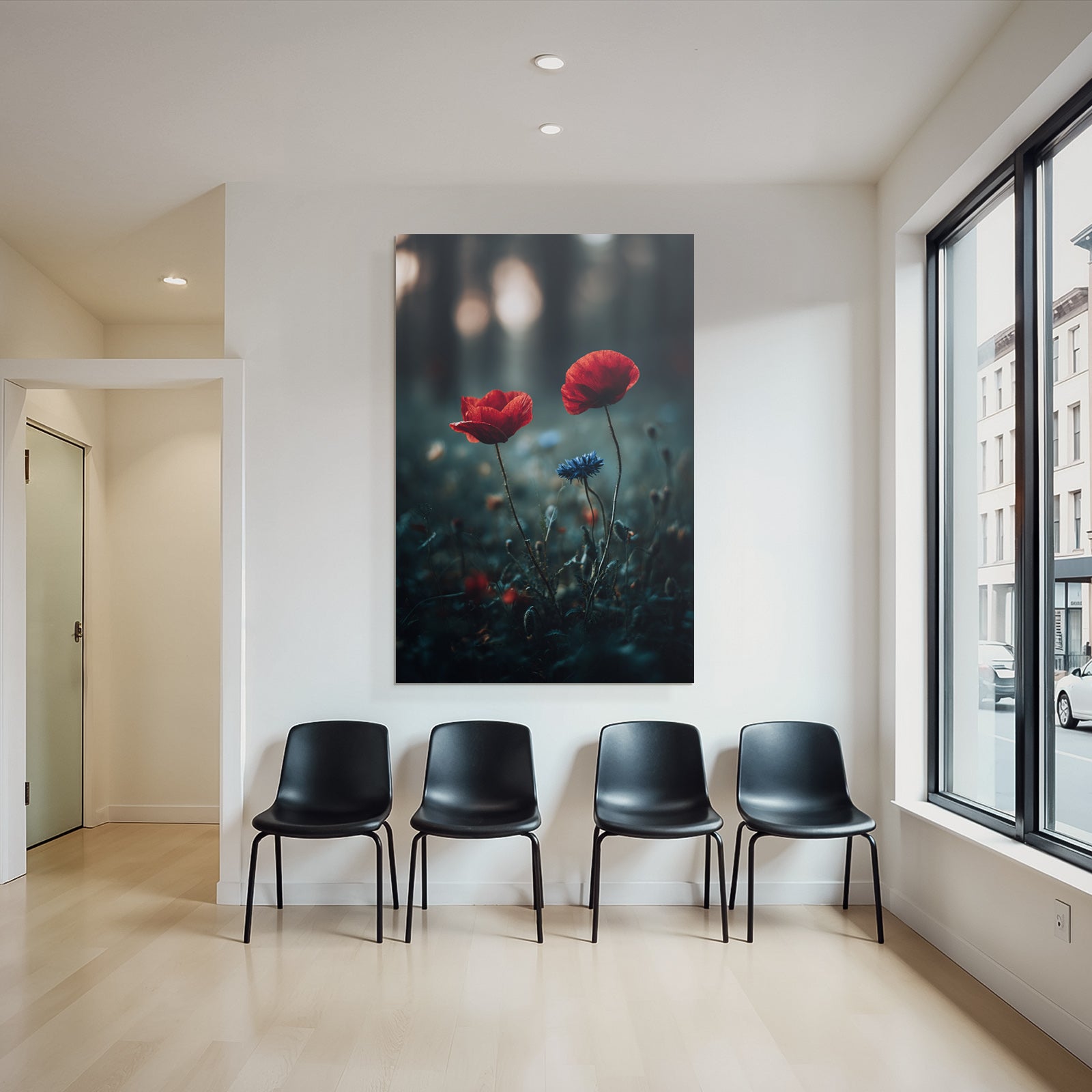 Rote Mohn Und Blaü Kornblume Im Morgendunst