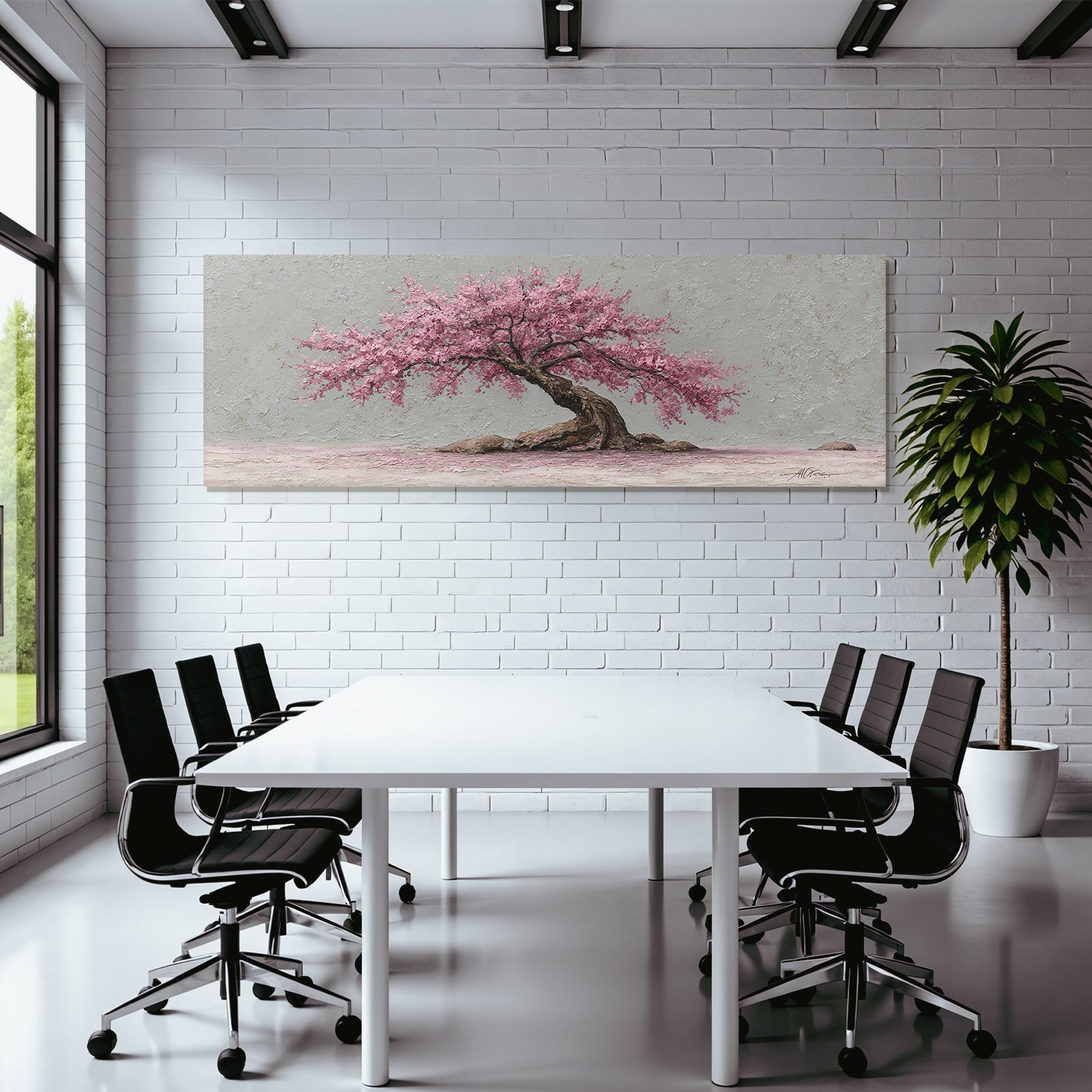 Schöner Baum Mit Rosa Blüten Auf Graüm Hintergrund