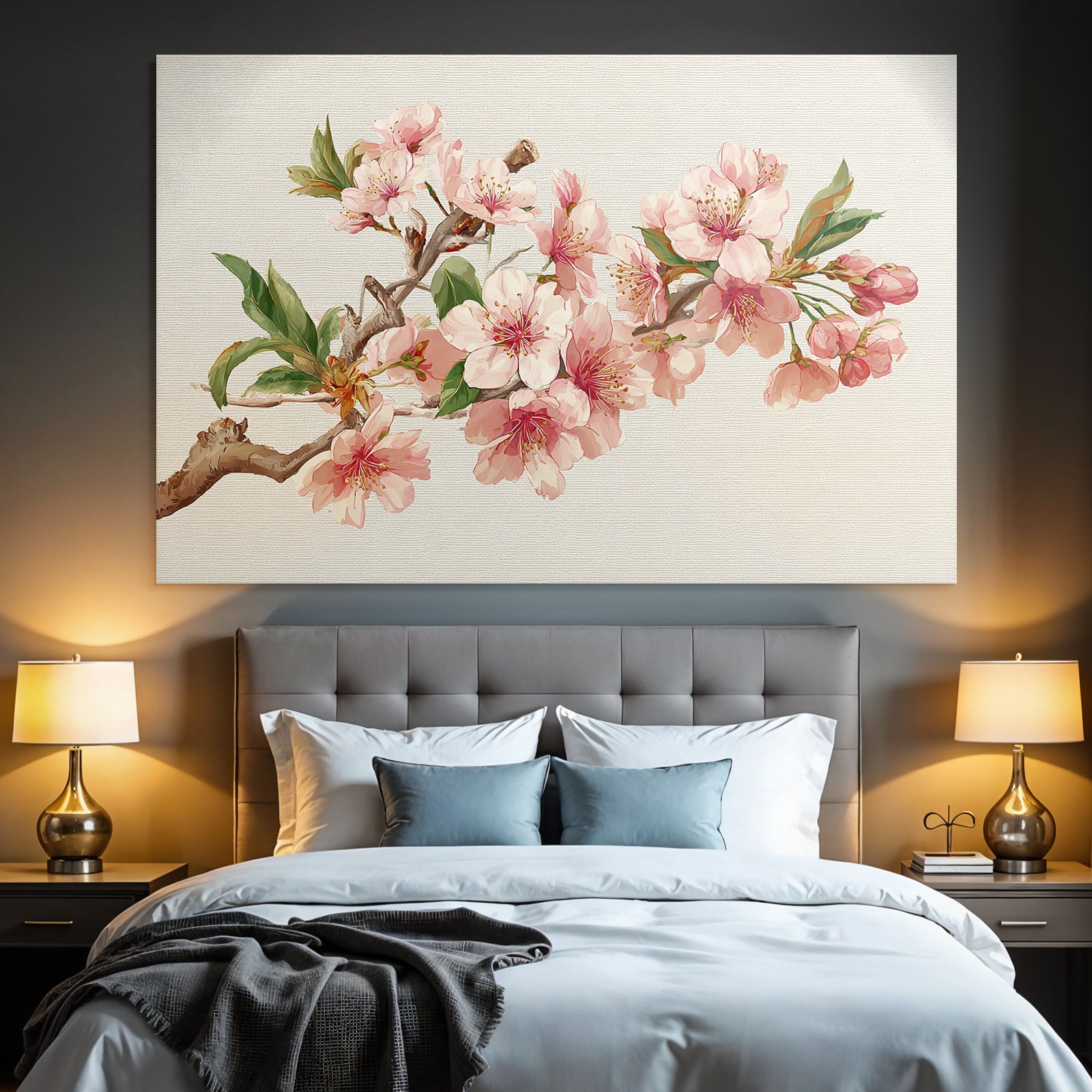 Kirschblütenzweig Mit Rosa Blüten Und Grünen Blättern
