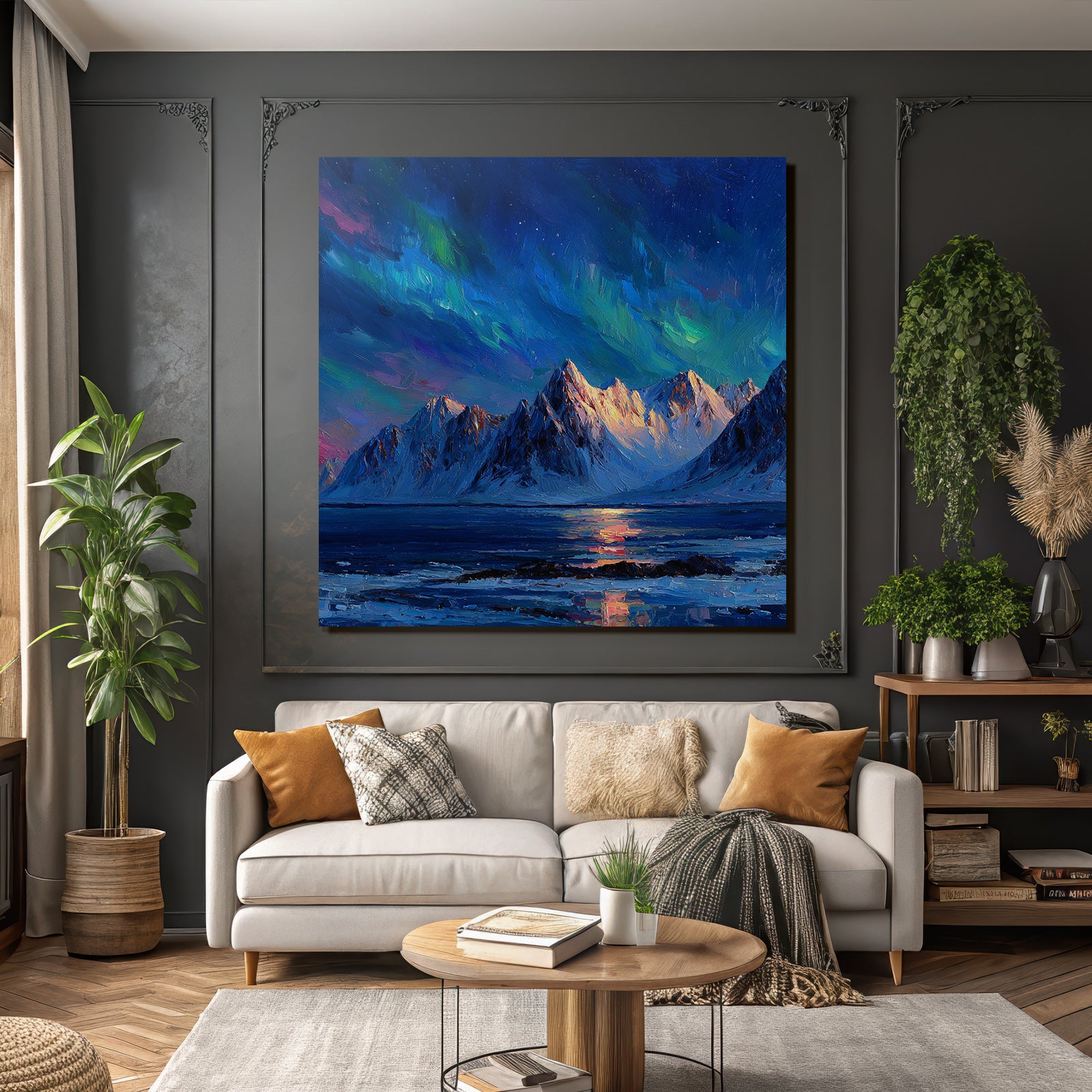 Polarlicht Vibrante Impressionistische Landschaft Nacht Himmel Auroren Reflexion Wasser | Fjorde und Gletscher | Landschaften