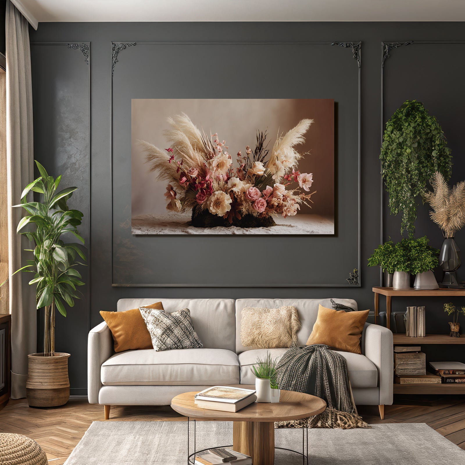 Trocken Retro Flowers Schmucker Strauss Mit Rosen Und Dekorativem Gras