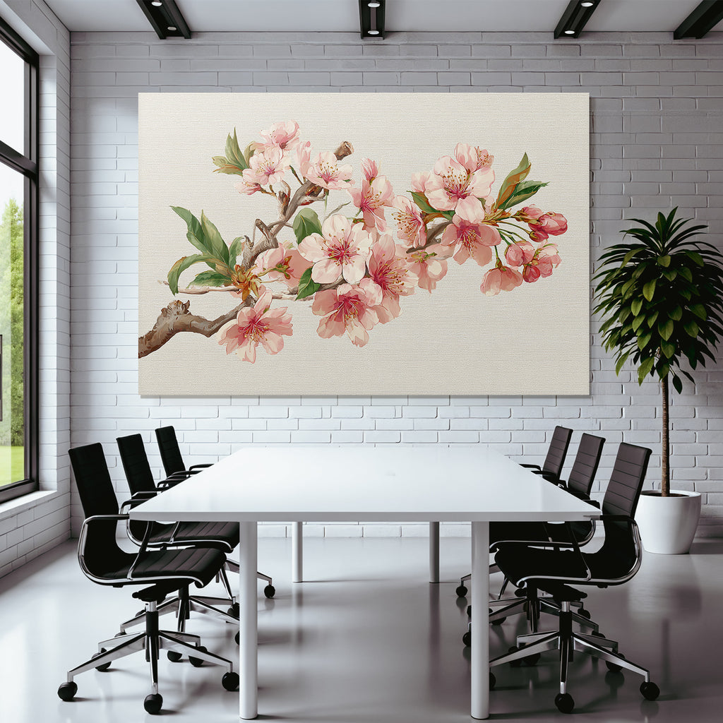 Kirschblütenzweig Mit Rosa Blüten Und Grünen Blättern